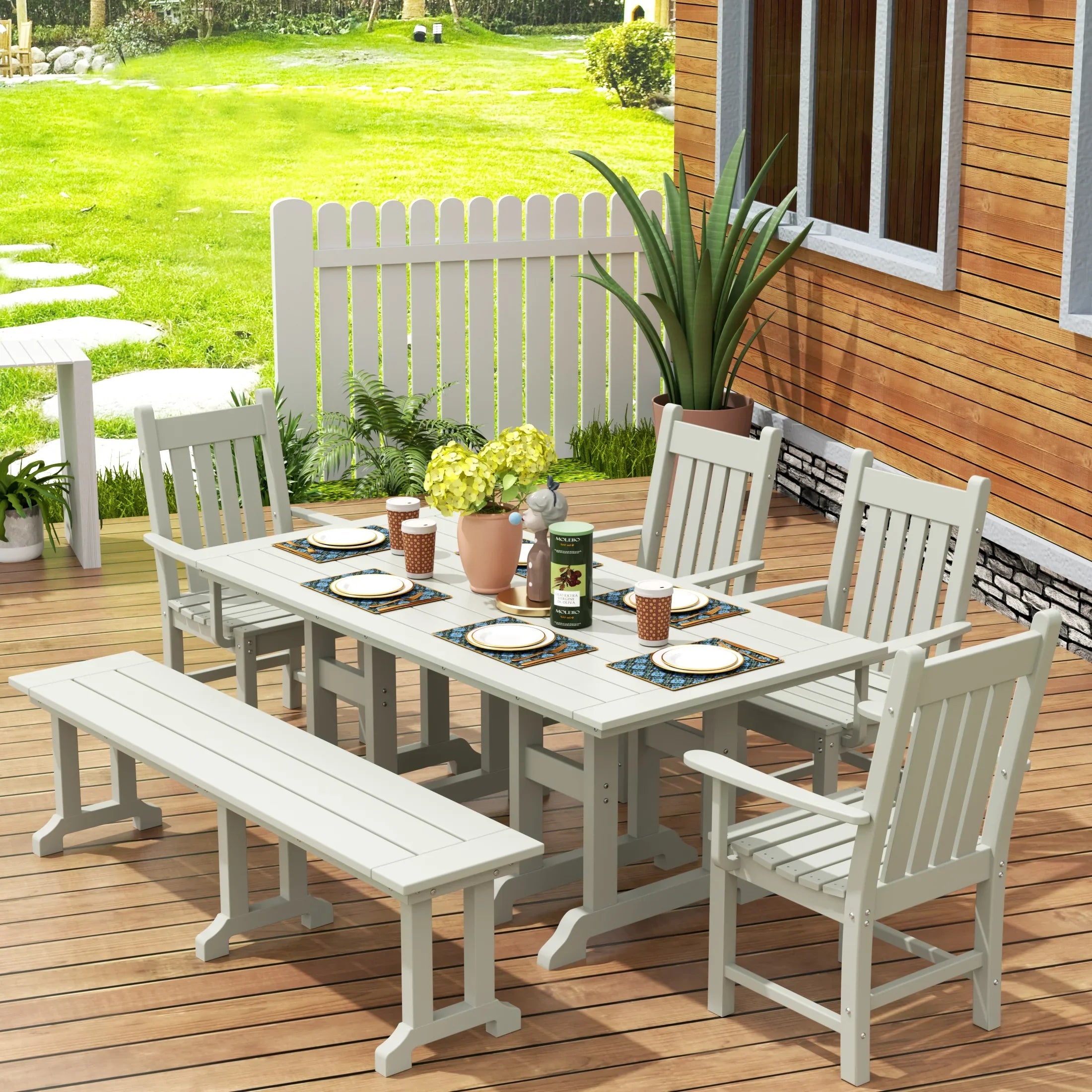 Paradise 6 Piece Outdoor Patio Dining Set Outdoor Table and Bench Armchair Set