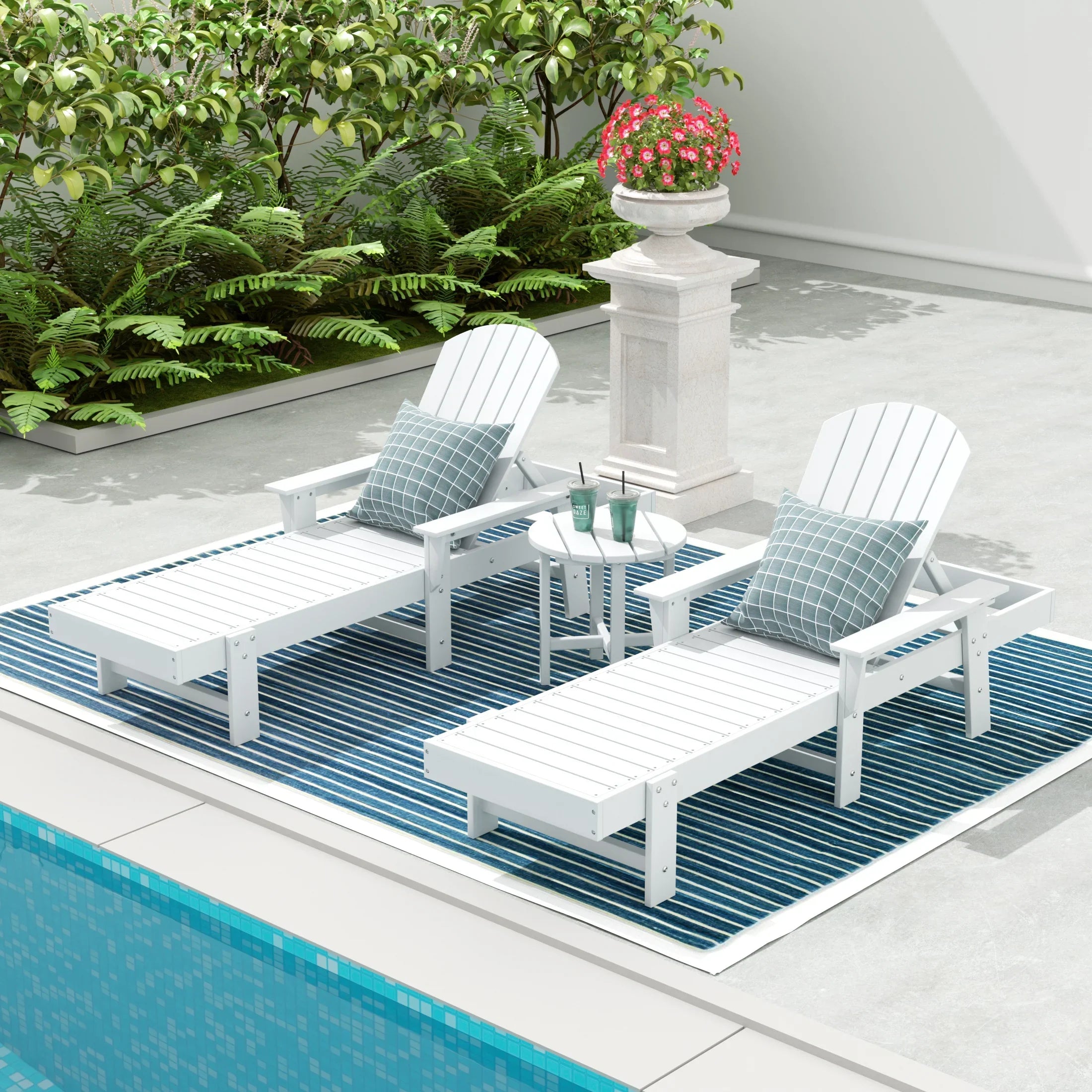 Portside 3 Piece Adirondack Poly Reclining Chaise Lounge With Arms