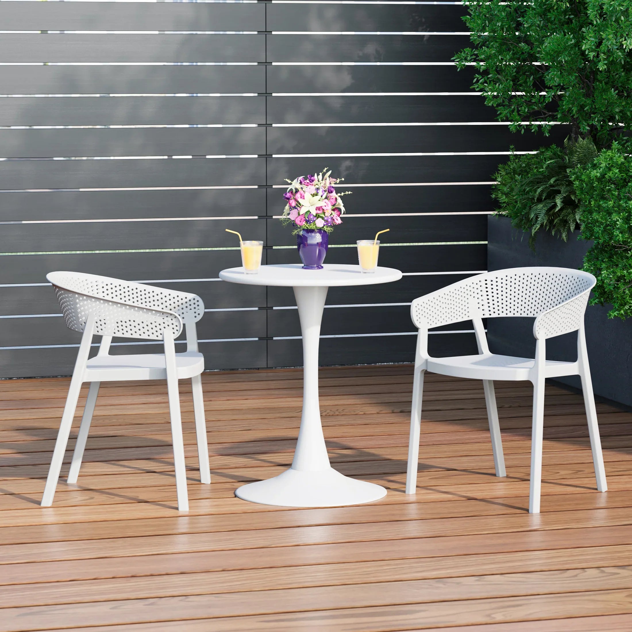 Sunshine Outdoor Modern Stackable Plastic Resin Patio Dining Armchair (Set of 2)