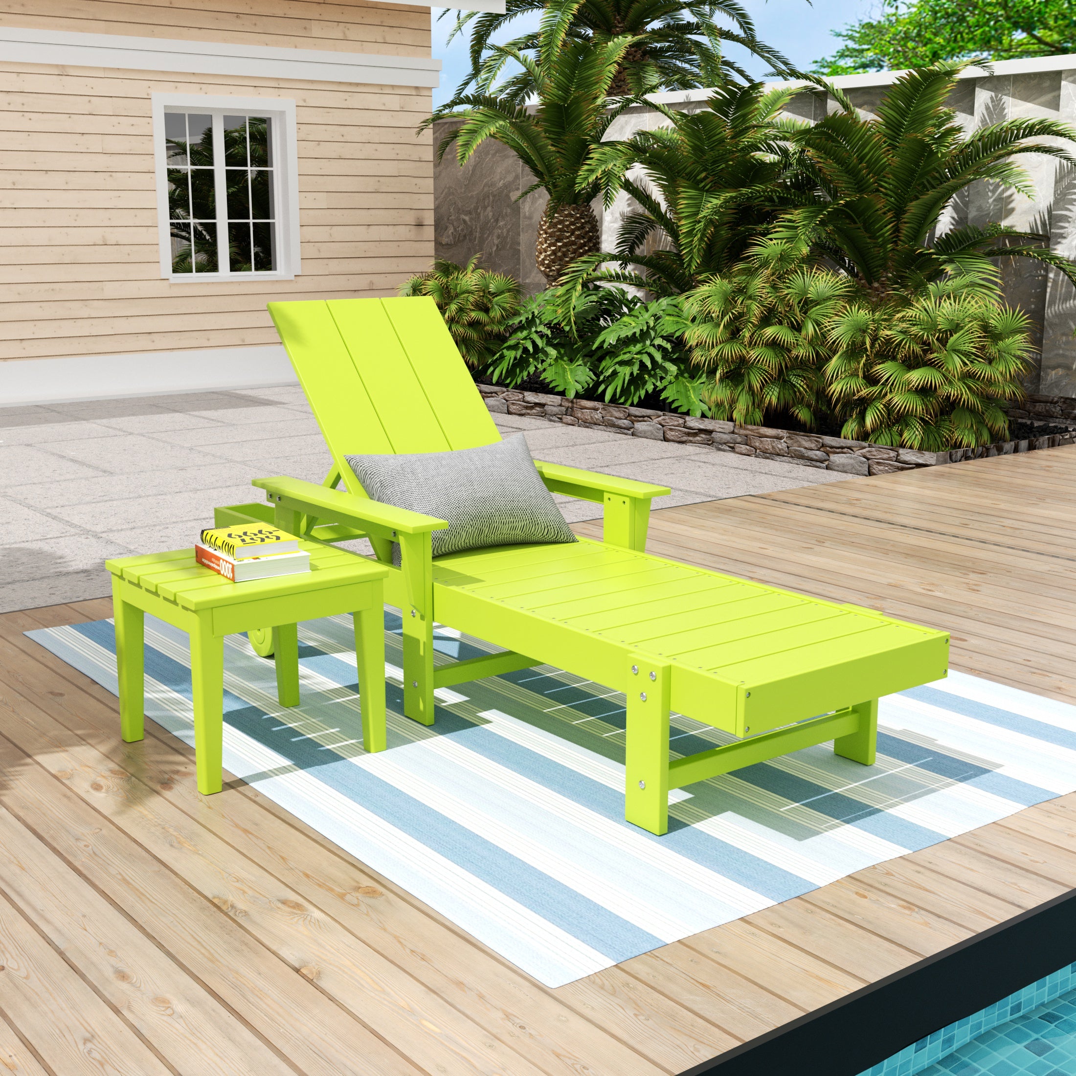 Palms Modern Reclining Chaise Lounge with Side Table 2-Piece Set