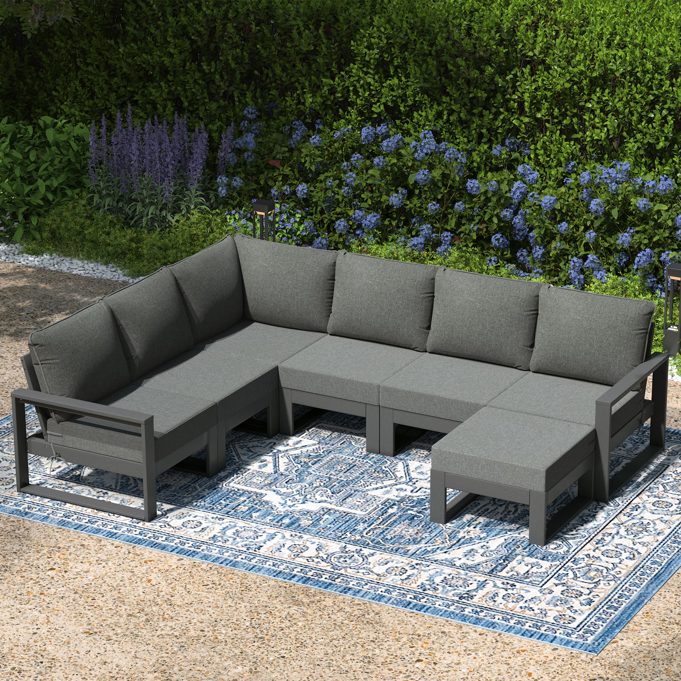 Rockaway 7-Piece Outdoor Modular L-Shaped Corner Patio Sectional Sofa Set