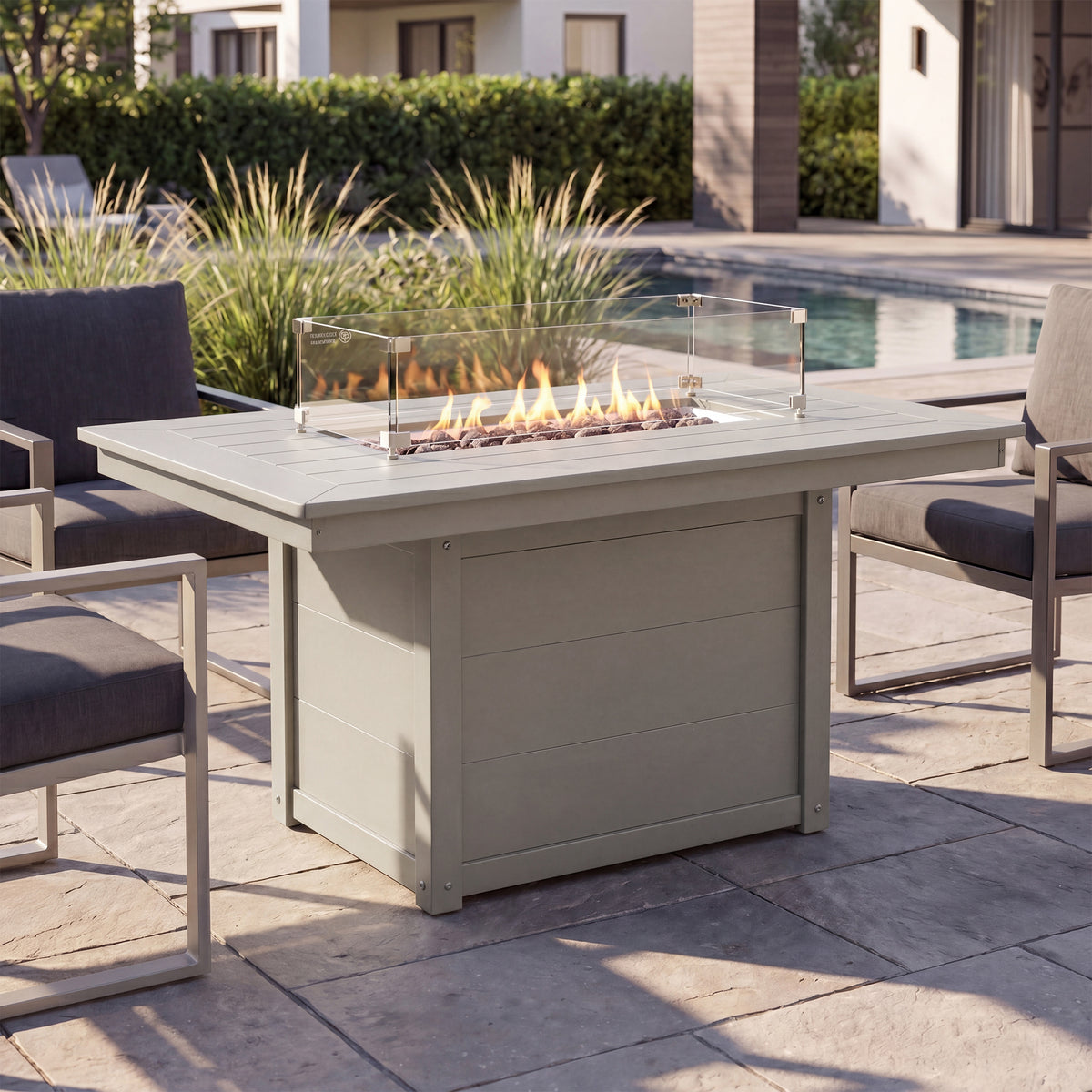 Sol 46" Modern Outdoor 55,000 BTU Patio Gas Propane Rectangle Deck Fire Pit Table