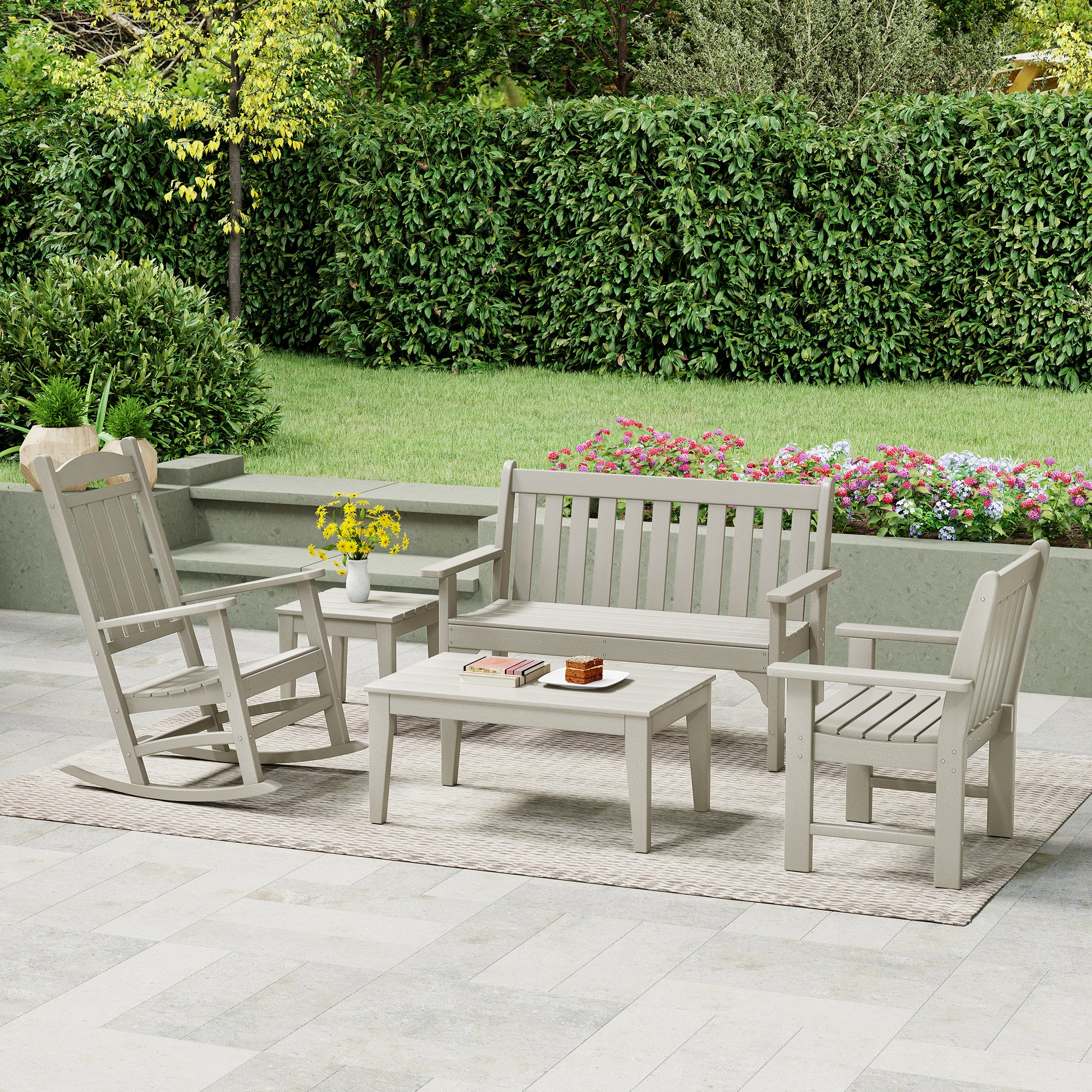 Paradise 5-Piece HDPE Outdoor Patio Furniture Couch and Rocking Chair Set