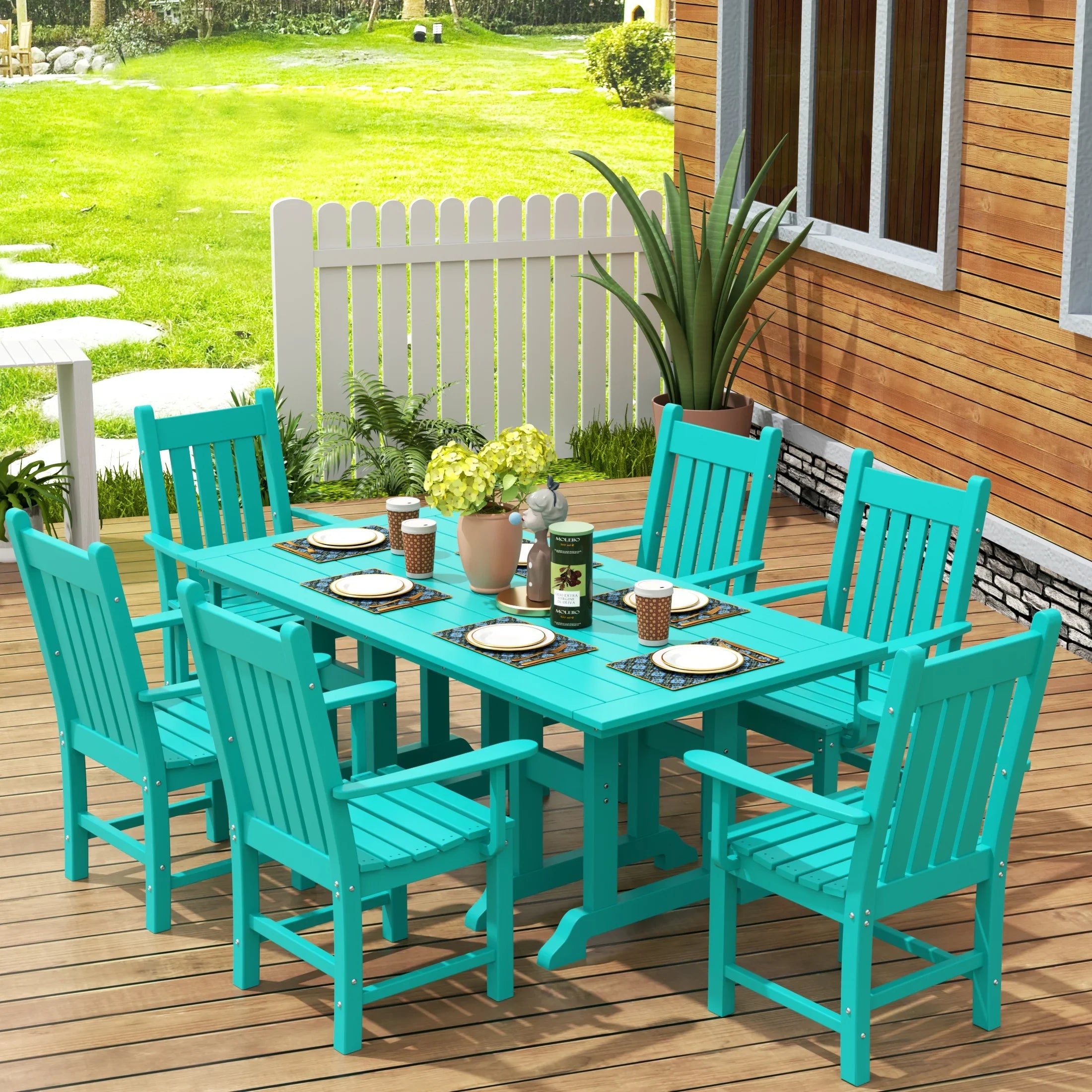 Paradise 7 Piece Outdoor Patio Dining Set Outdoor Table and Armchair Set
