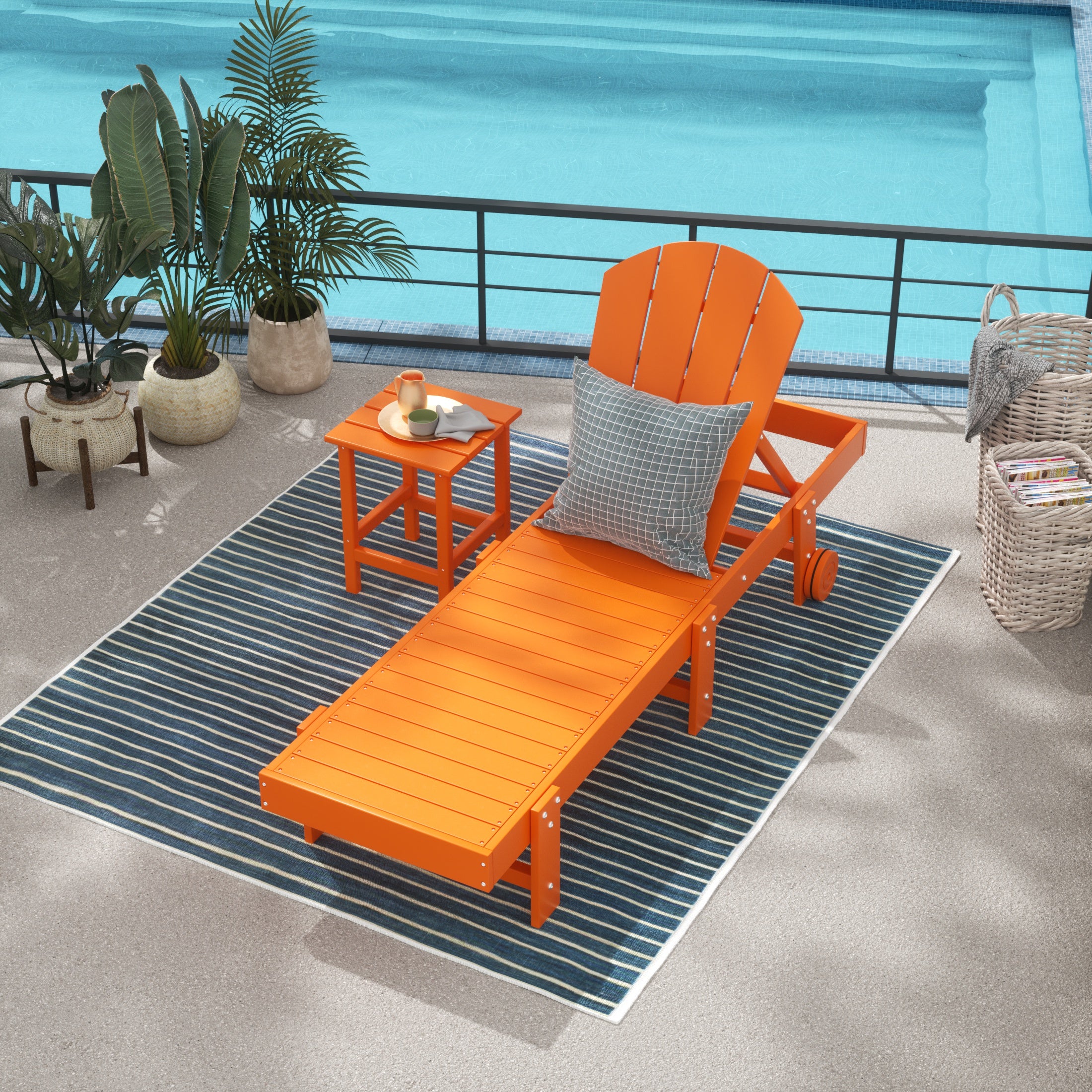 Paradise 2 Piece Adirondack Poly Reclining Chaise Lounge With Wheels