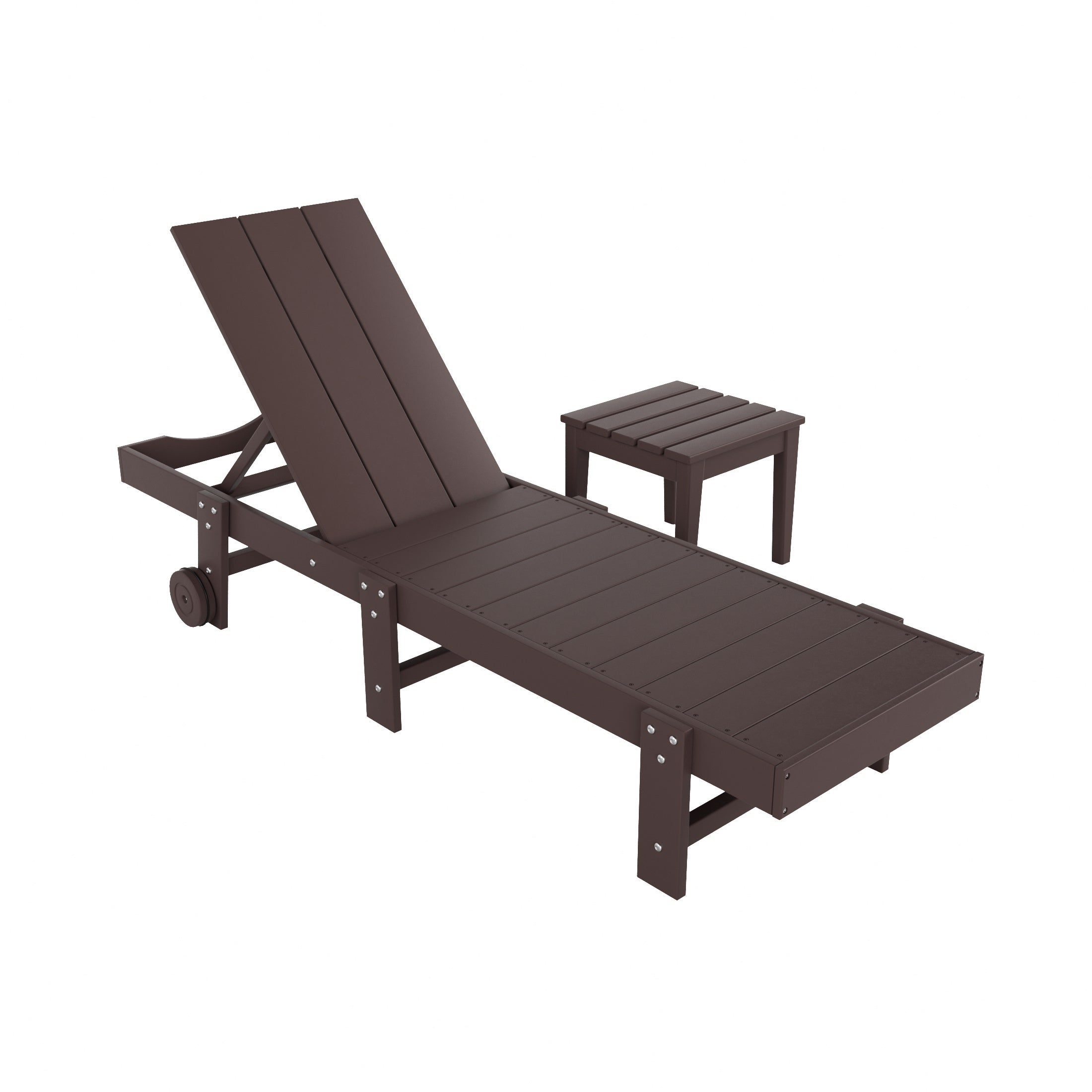 Palms 2 Piece Modern Poly Reclining Chaise Lounge With Wheels