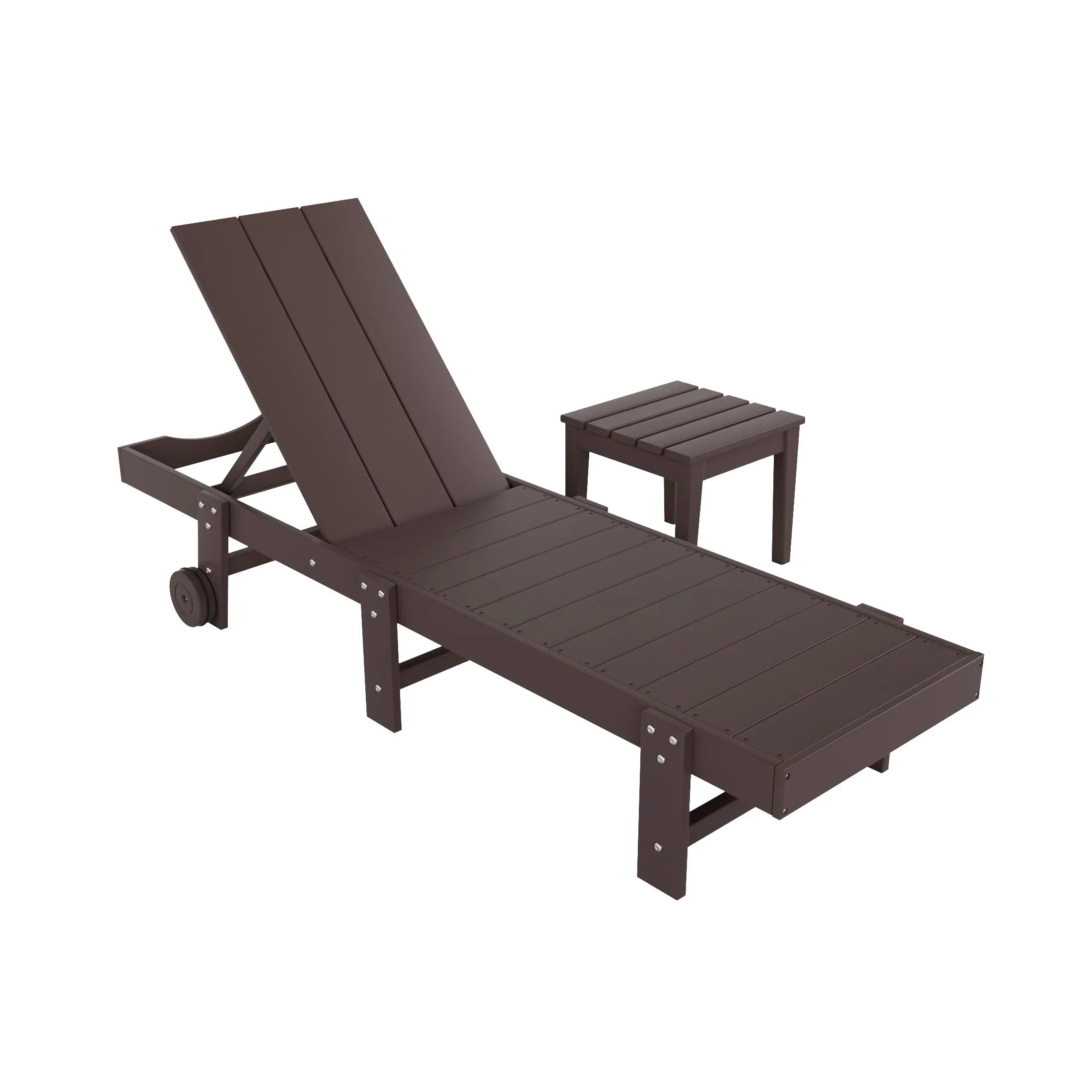 Palms 2 Piece Modern Poly Reclining Chaise Lounge With Wheels
