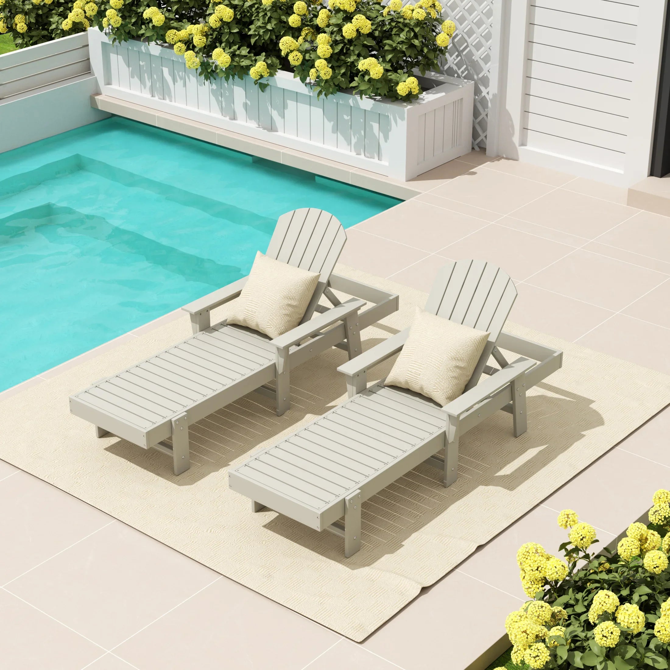 Portside 2 Piece Adirondack Poly Reclining Chaise Lounge With Arms