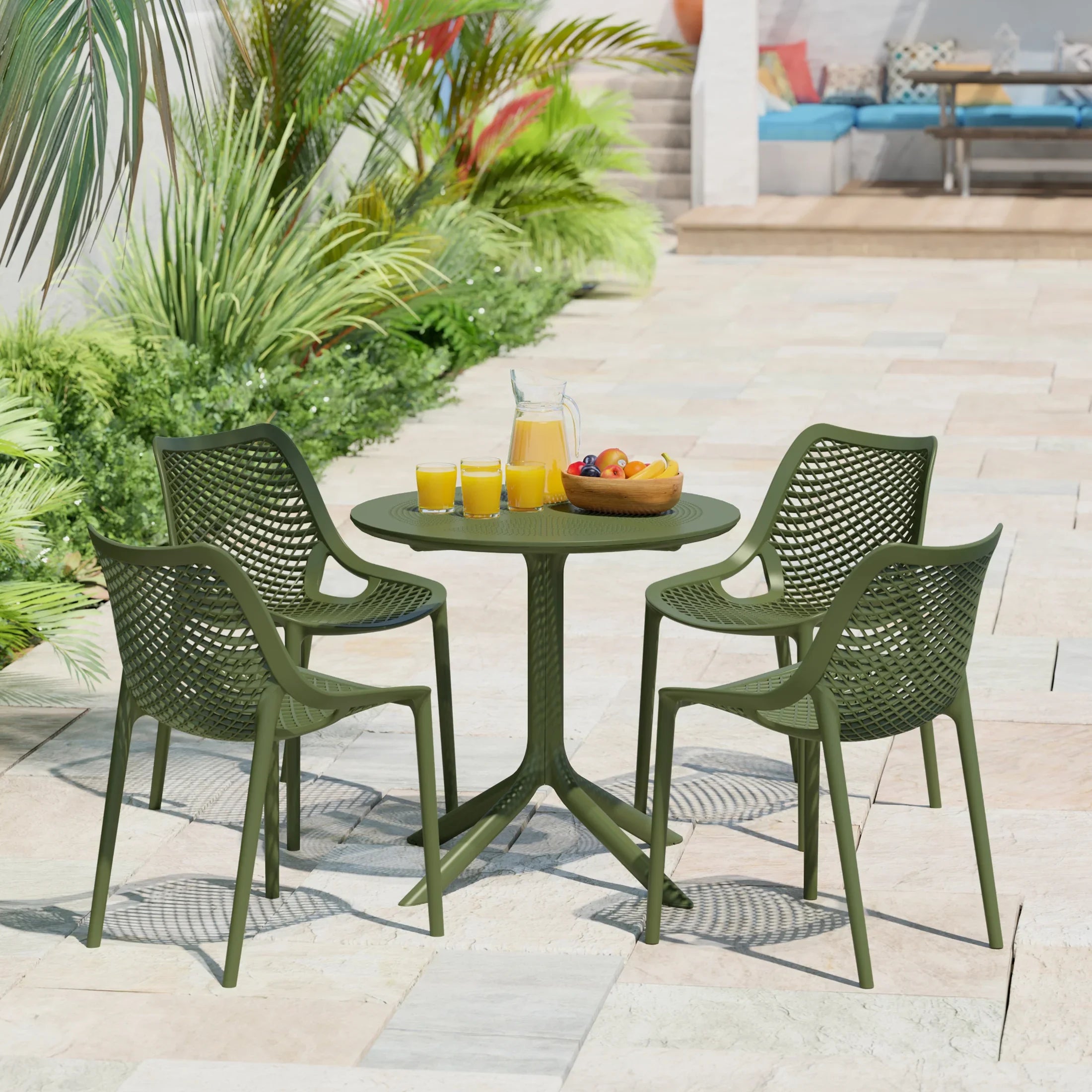 Sunshine 31.5" Round Plastic Outdoor Patio Dining Table for 4