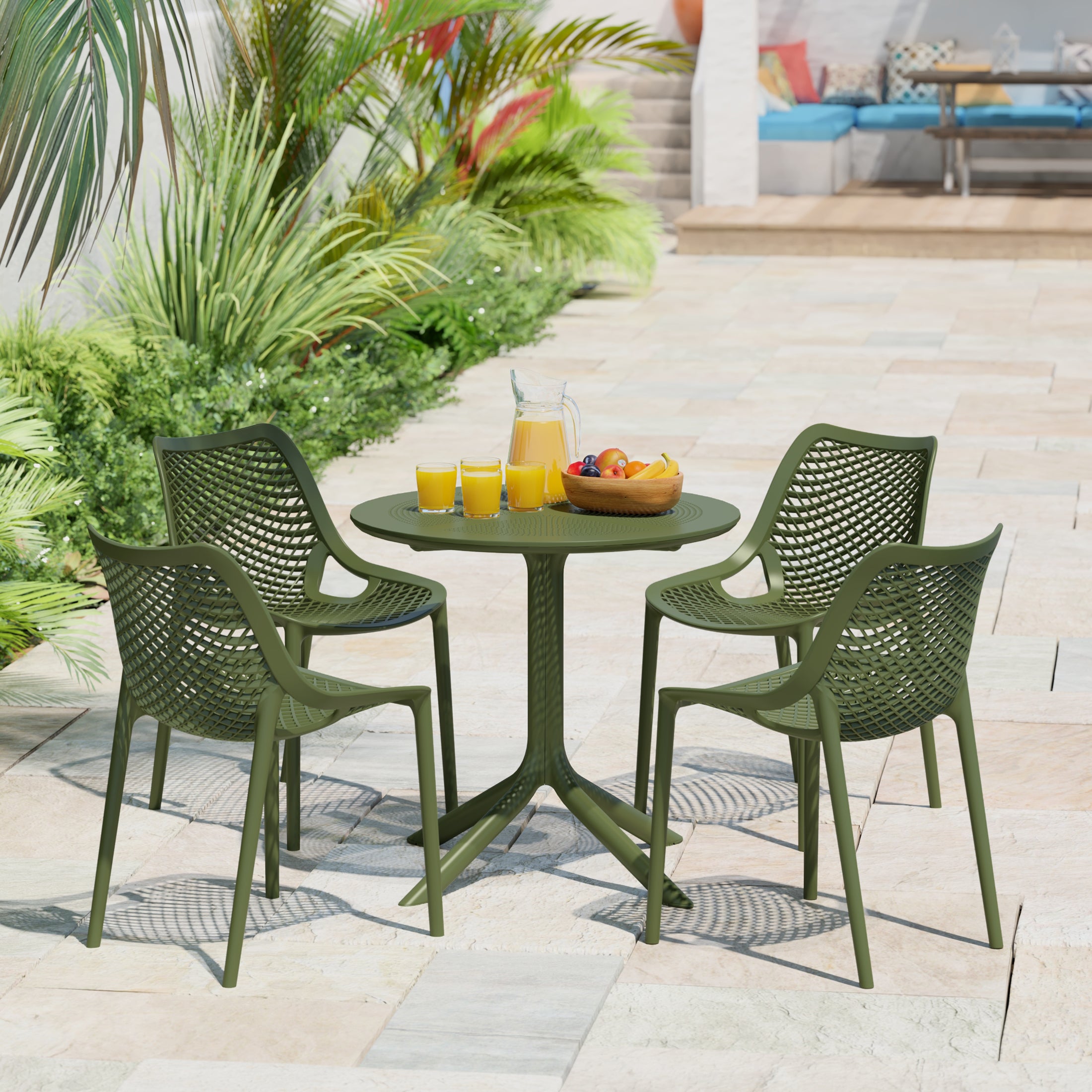 Sunshine 5-Piece Modern Round Patio Dining Table Set with Stackable Patio Dining Chairs
