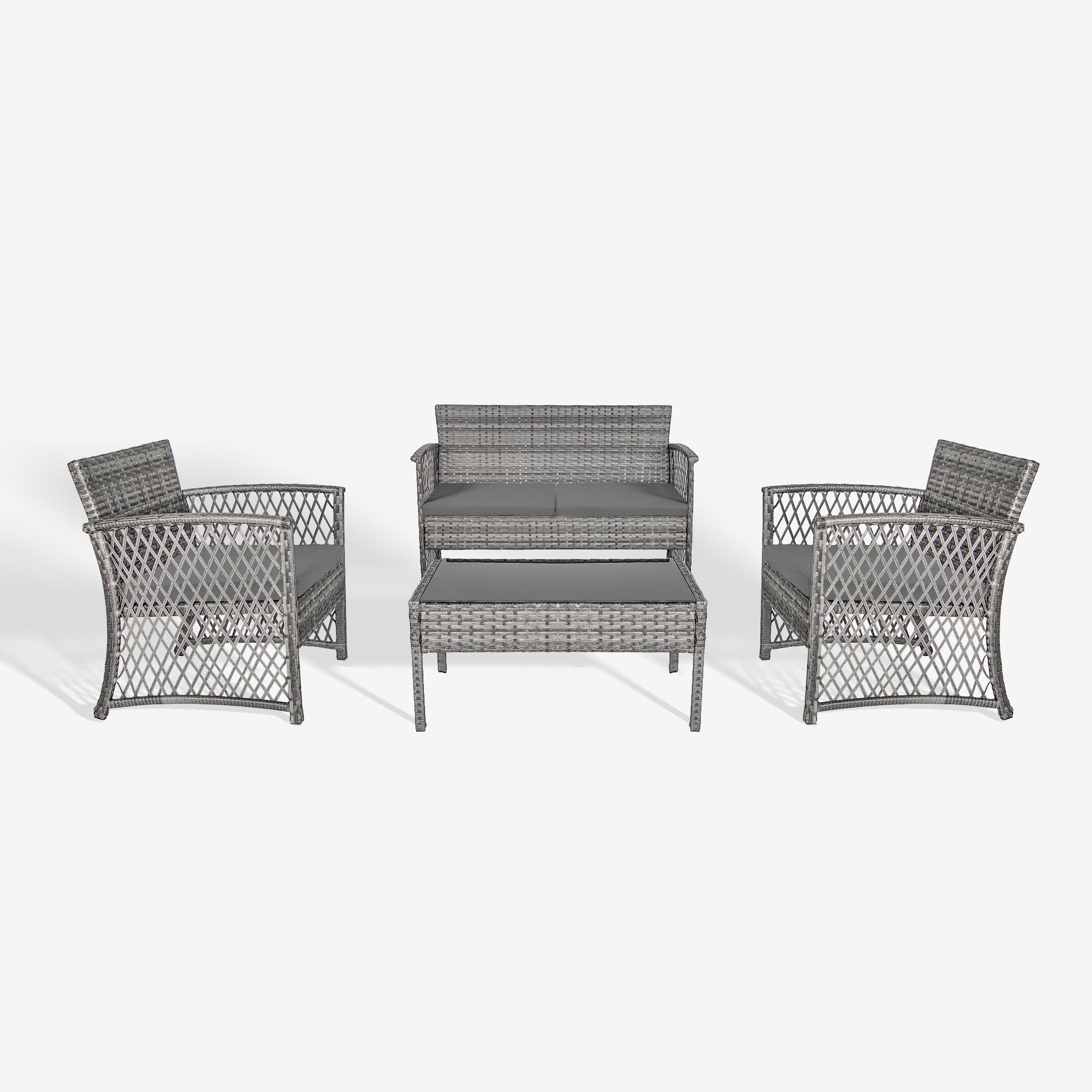 Estela 4-Piece set Coffee color base Outdoor / Patio Woven Rattan Conversation Sofa set with cushions a Coffee table ( 4 seater )