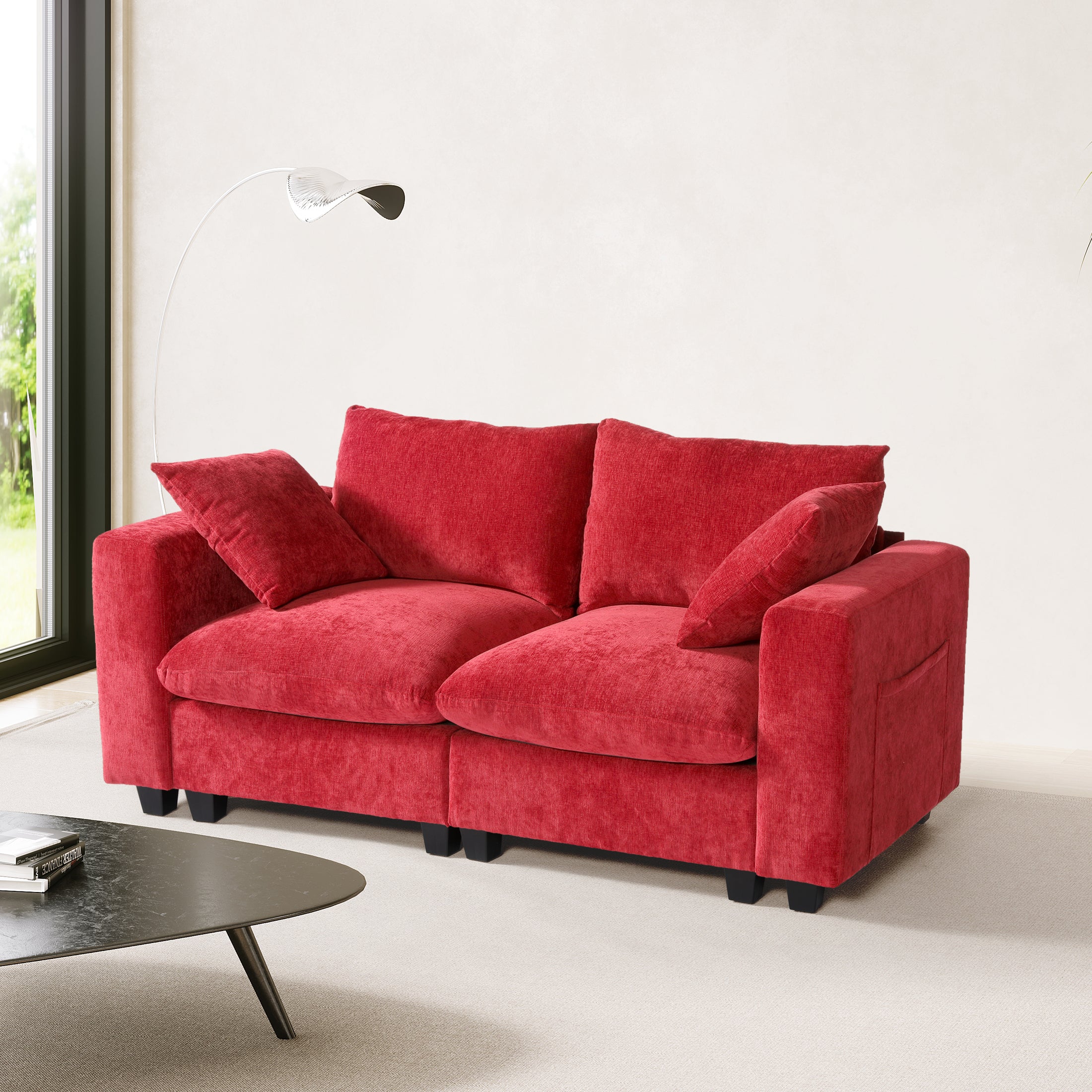 Springfield 70" Modular Chenille Loveseat Sofa With USB/Type-C Ports and Side Pockets