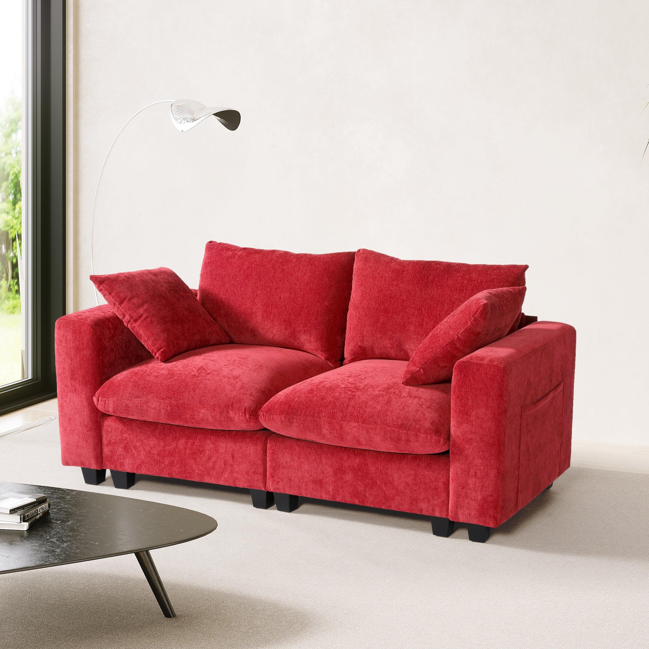 Springfield 70" Modular Chenille Loveseat Sofa With USB/Type-C Ports and Side Pockets