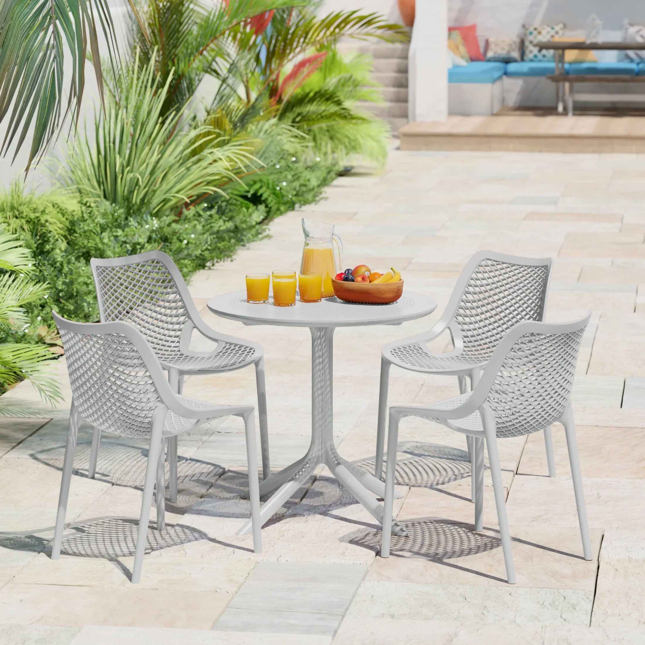 Sunshine 31.5" Round Plastic Outdoor Patio Dining Table for 4