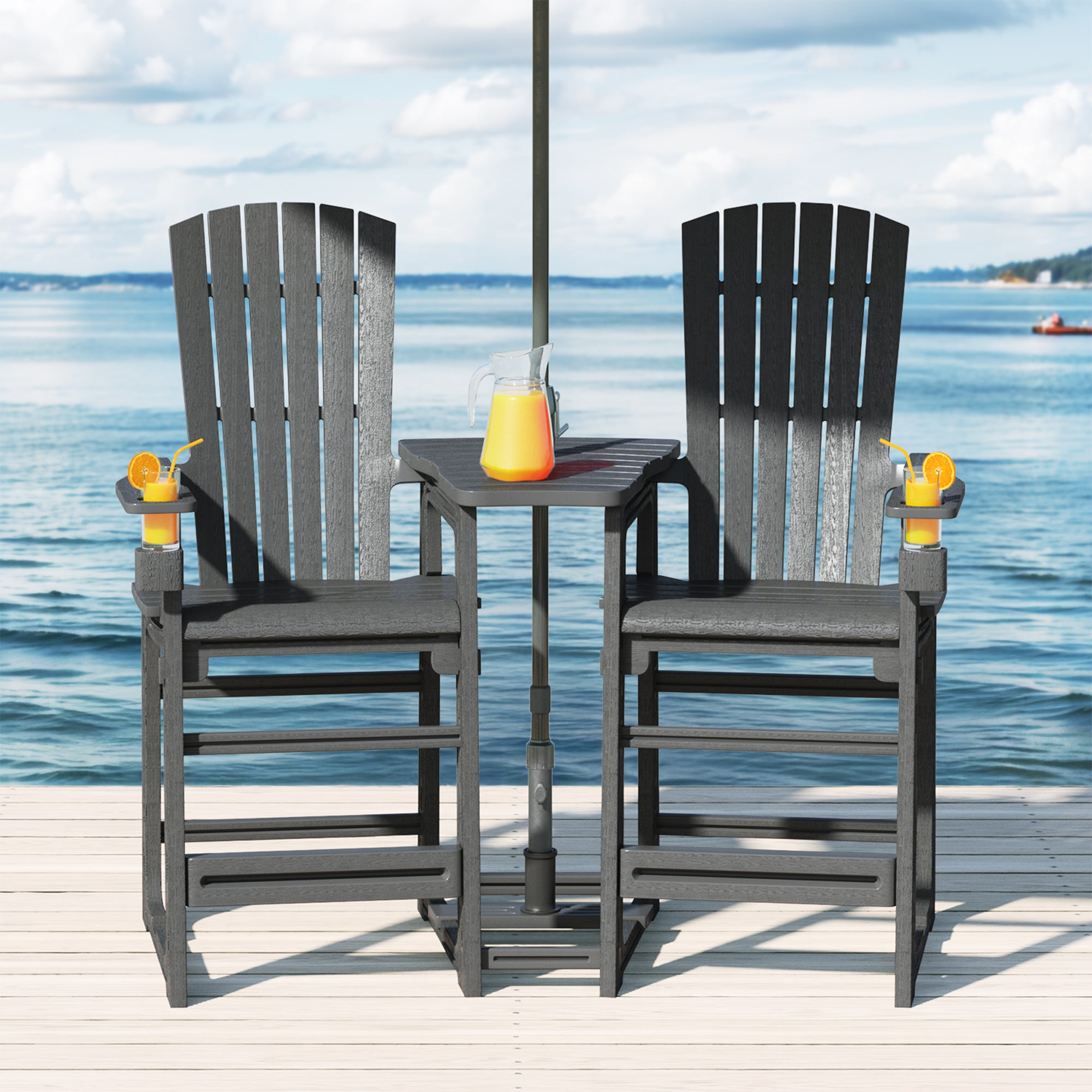 Cayman Outdoor Tall Adirondack Chairs With Connecting Table Tray (Set of 2)