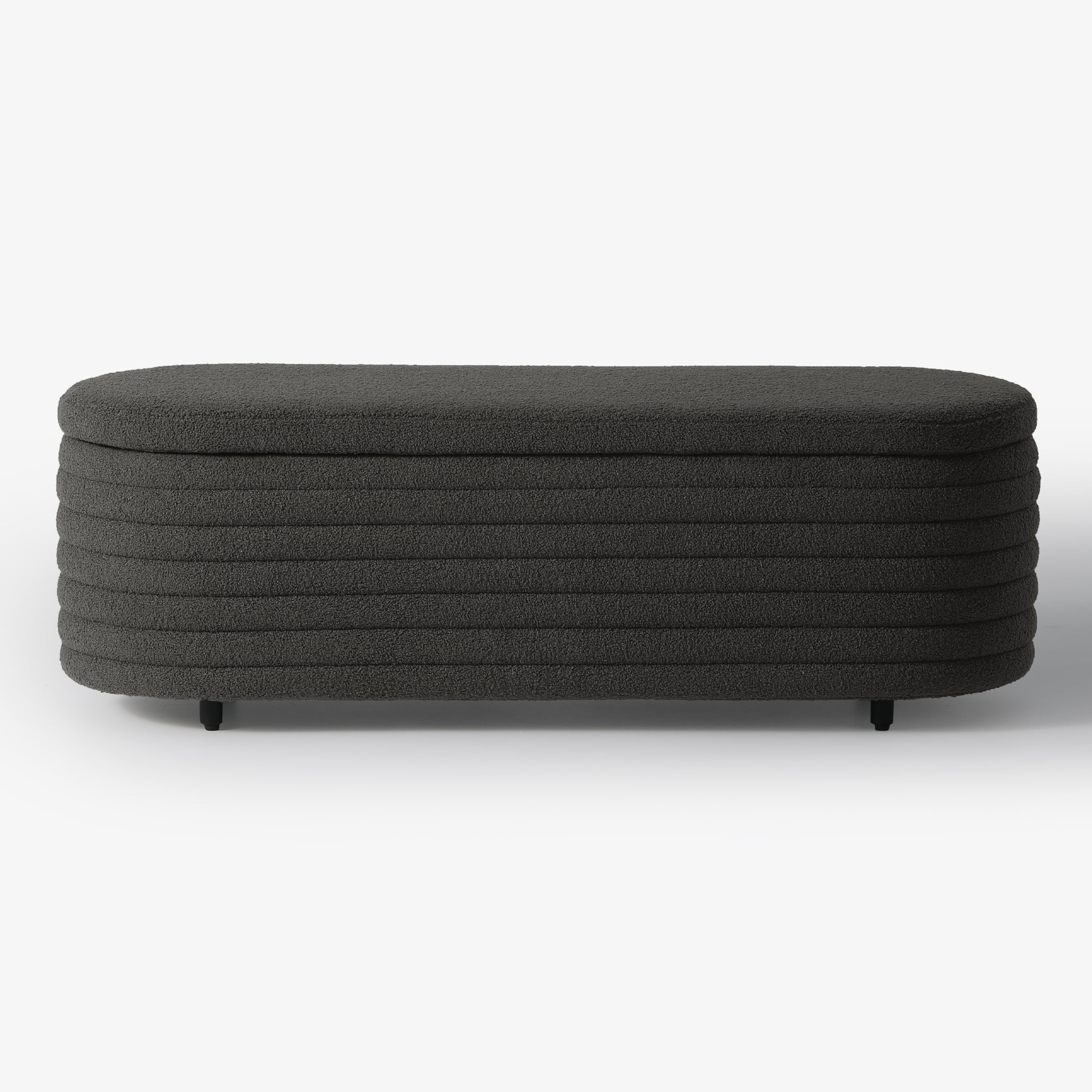 Celine 54" Wide Mid-Century Modern Upholstered Teddy Sherpa Tufted Oval Storage Ottoman Bench