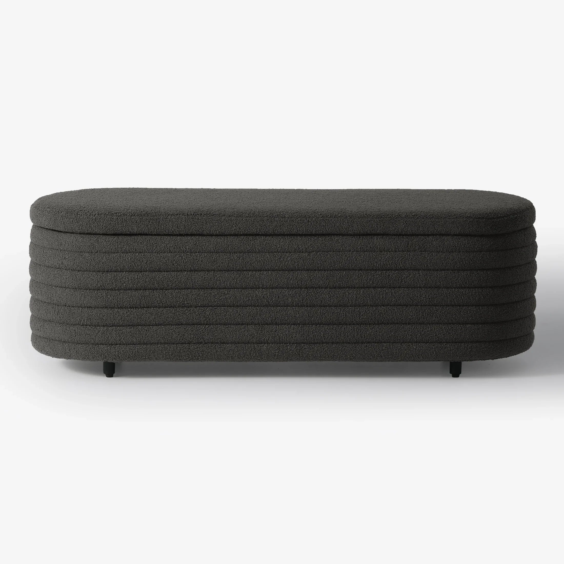 Celine 54" Wide Mid-Century Modern Upholstered Teddy Sherpa Tufted Oval Storage Ottoman Bench