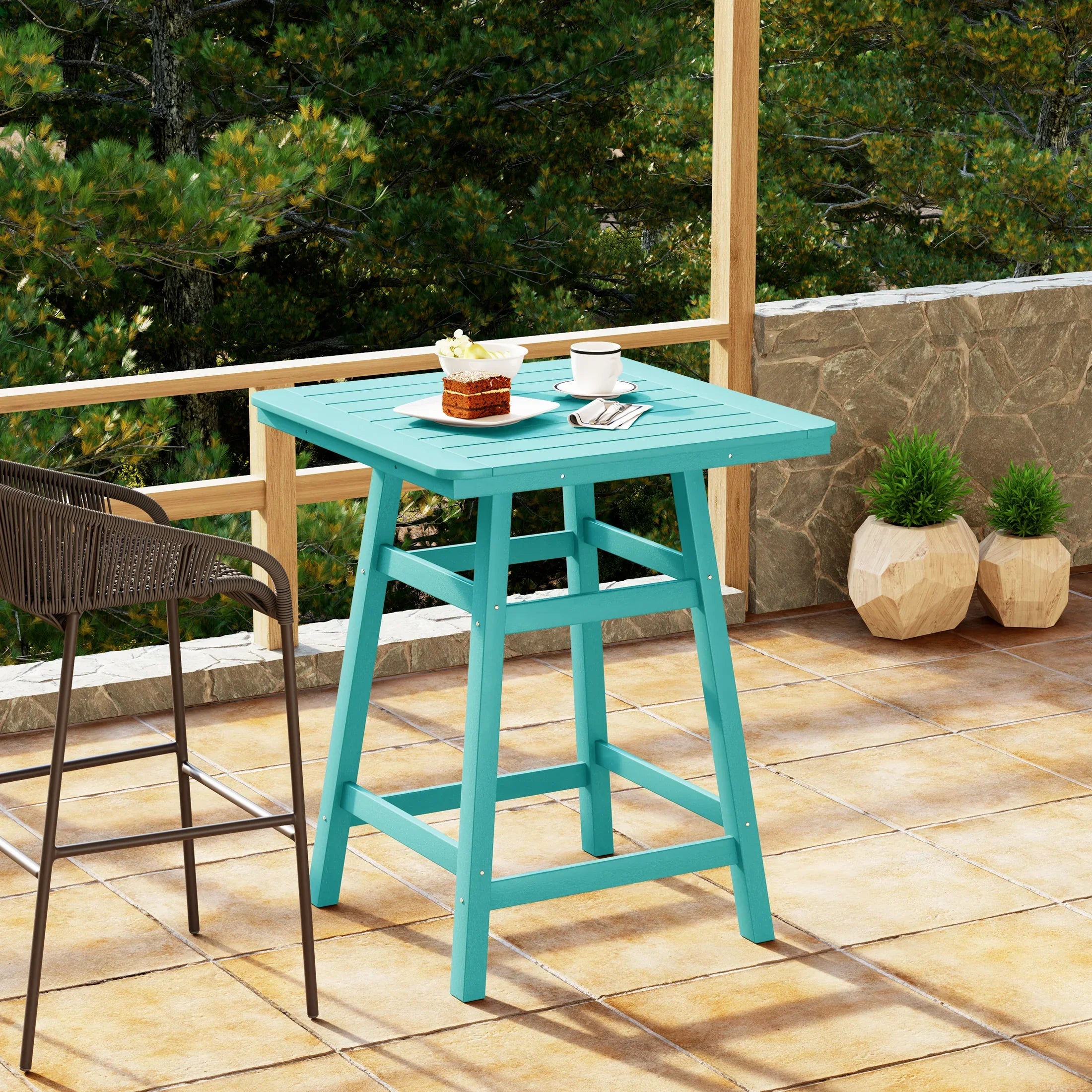 Paradise 30" Square Outdoor Patio Counter High Bistro Bar Table With Umbrella Hole