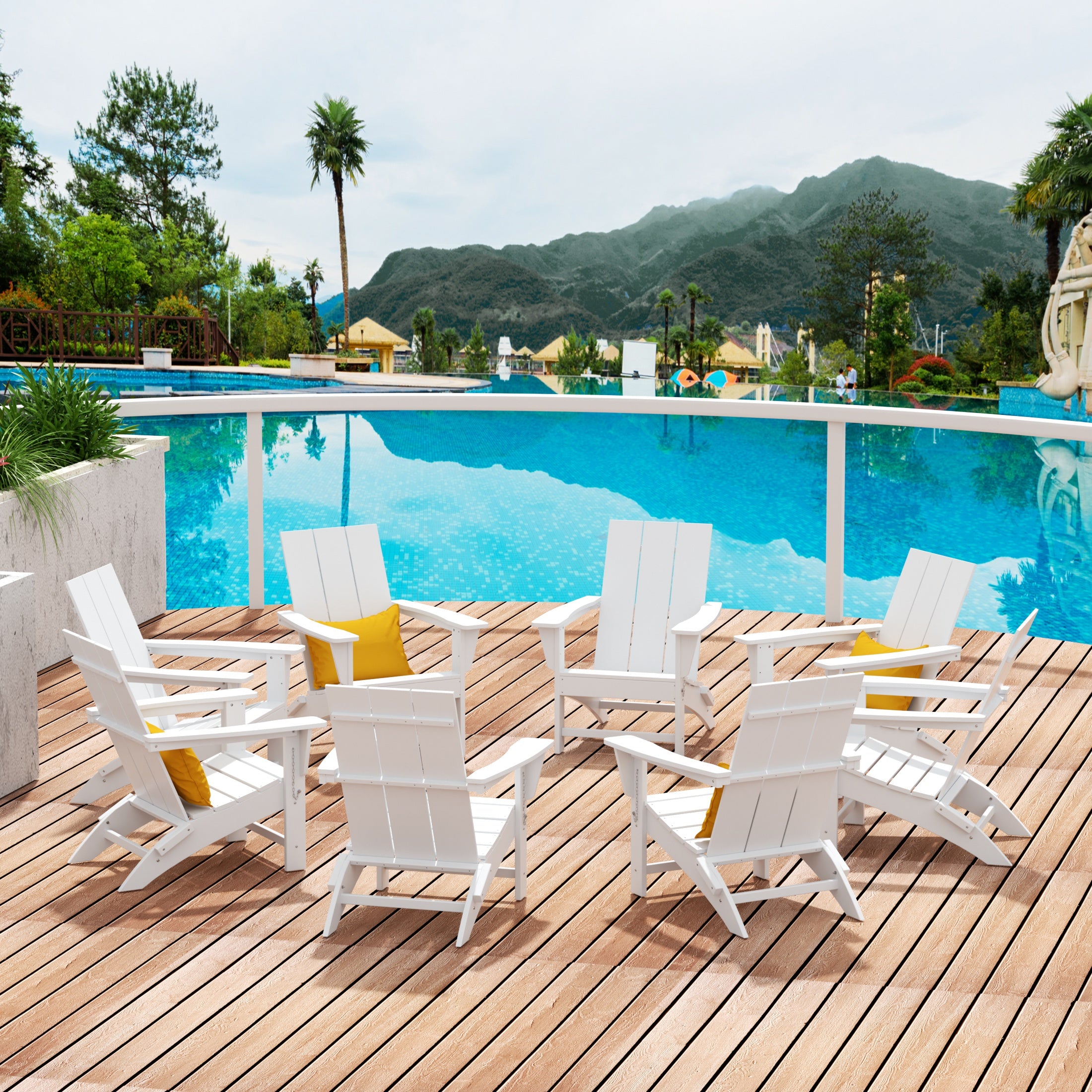 Palms 8-Piece Modern Poly Folding Adirondack Chair Set