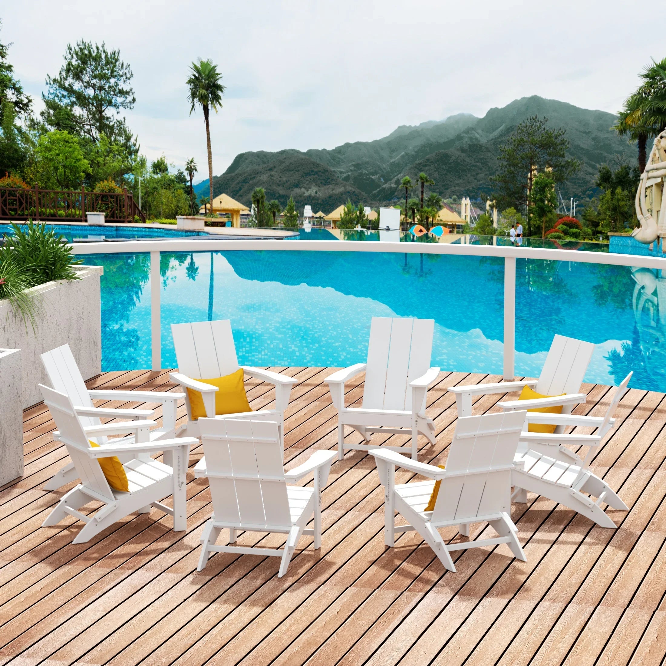Palms 8-Piece Modern Poly Folding Adirondack Chair Set