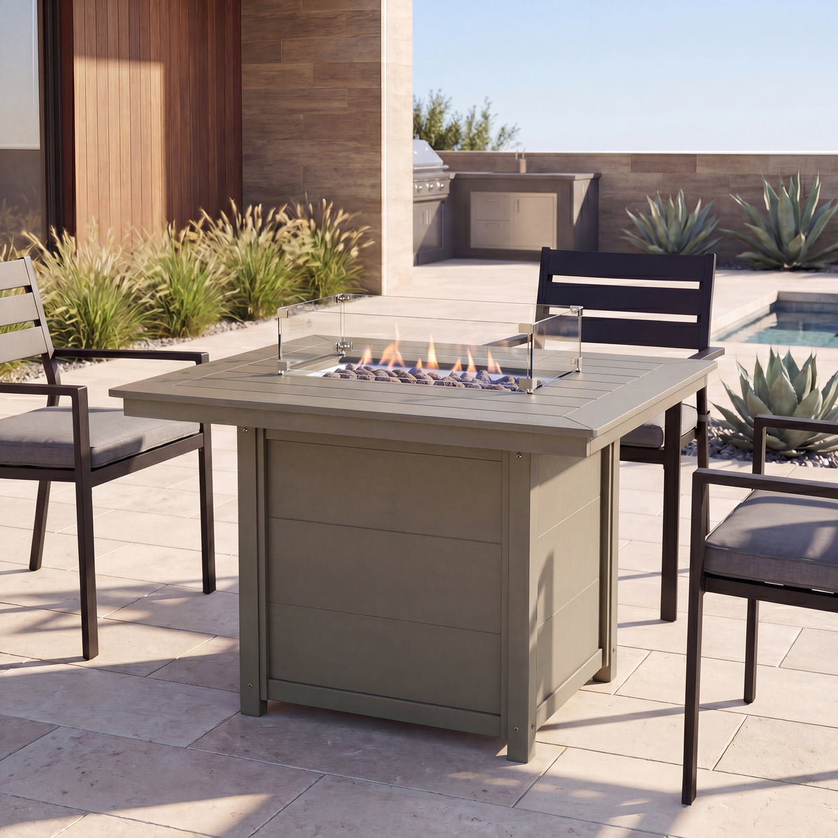 Sol 46" Modern Outdoor Patio Gas Propane Rectangular Fire Pit Table