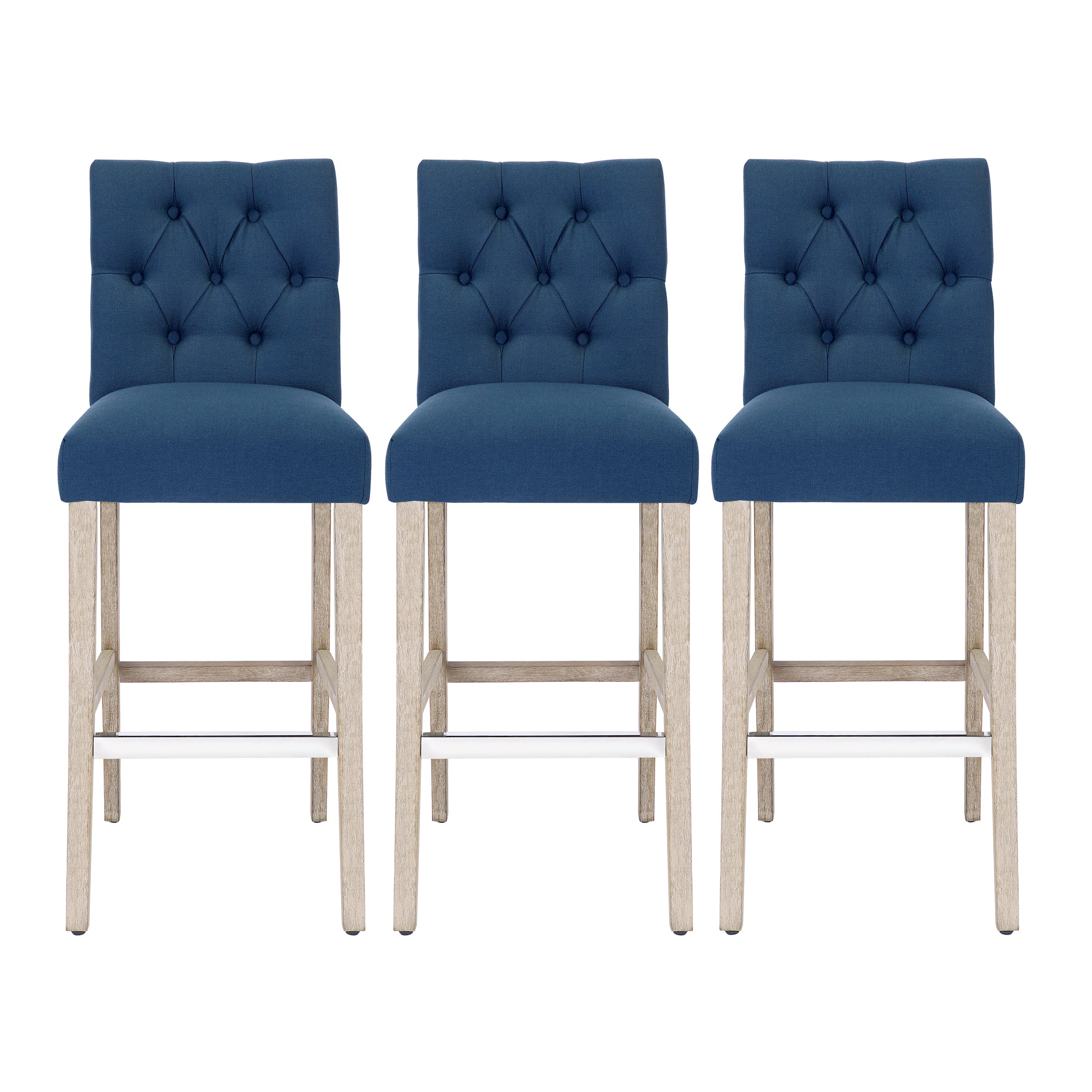 Bellmount 29" Upholstered Wood Bar Stool with Tufted Back (Set of 3)