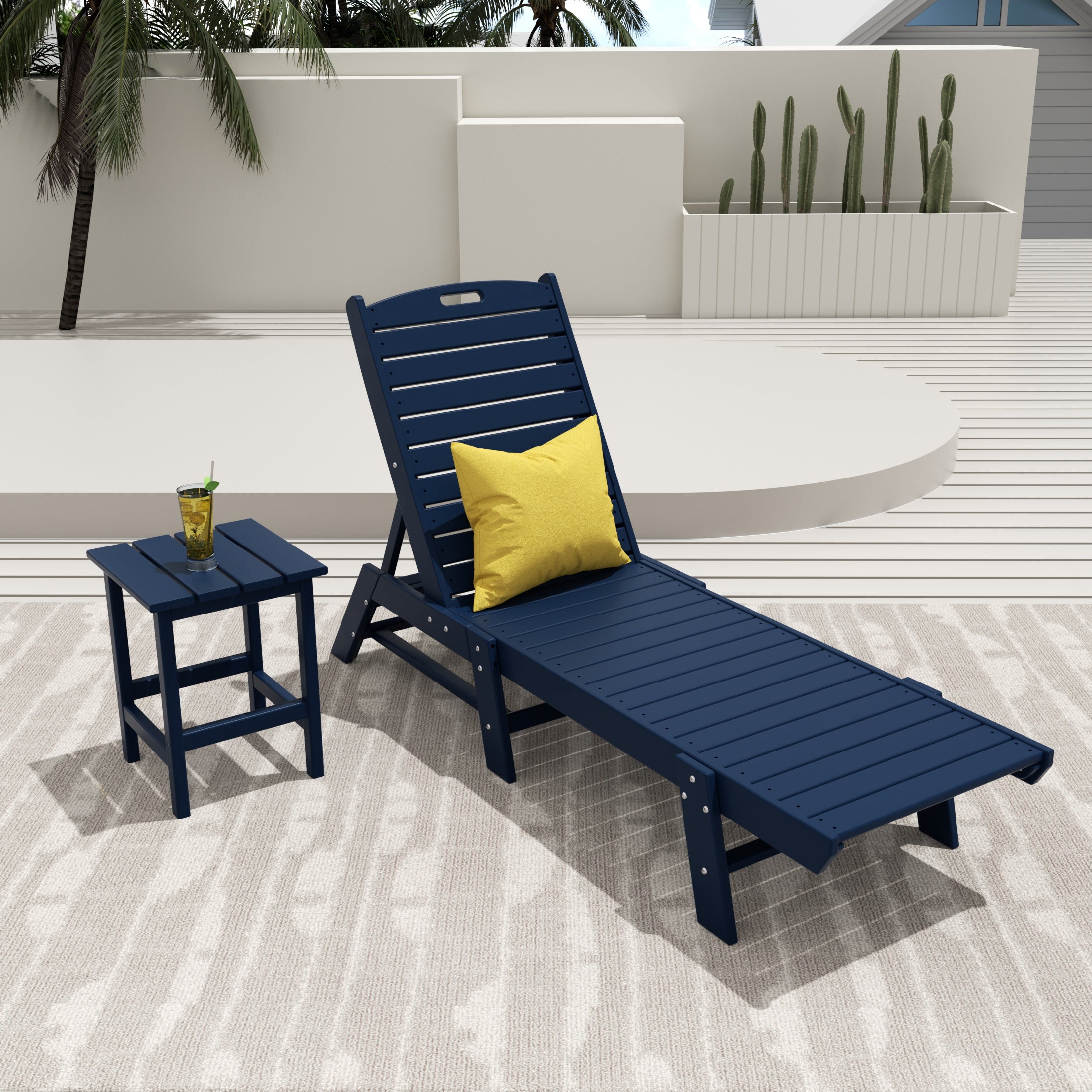 Paradise 2-Piece Poly Outdoor Patio Chaise Lounge Chair with Side Table Set