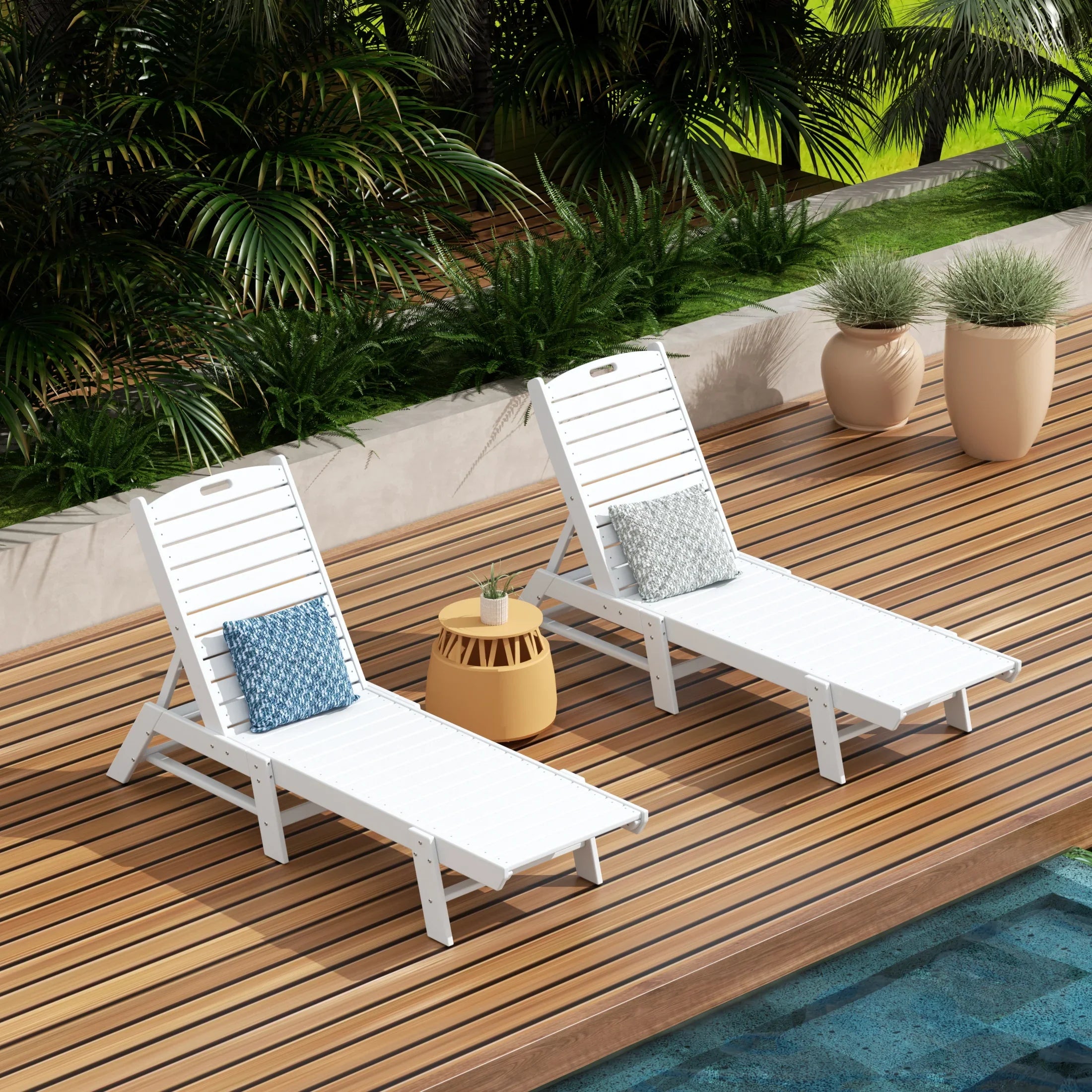 Paradise Poly Reclining Outdoor Patio Chaise Lounge Chair Adjustable (Set of 2)