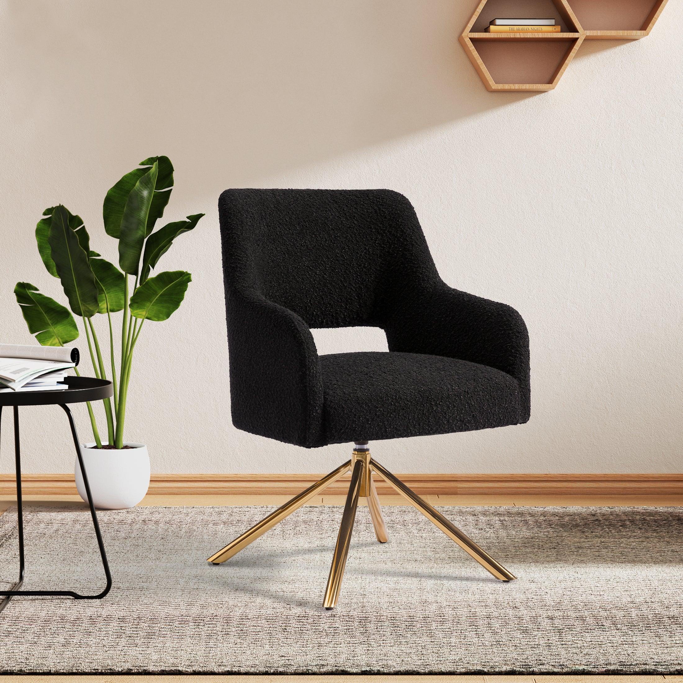 Amélie Mid-Century Modern Wide Boucle Swivel Vanity Chair