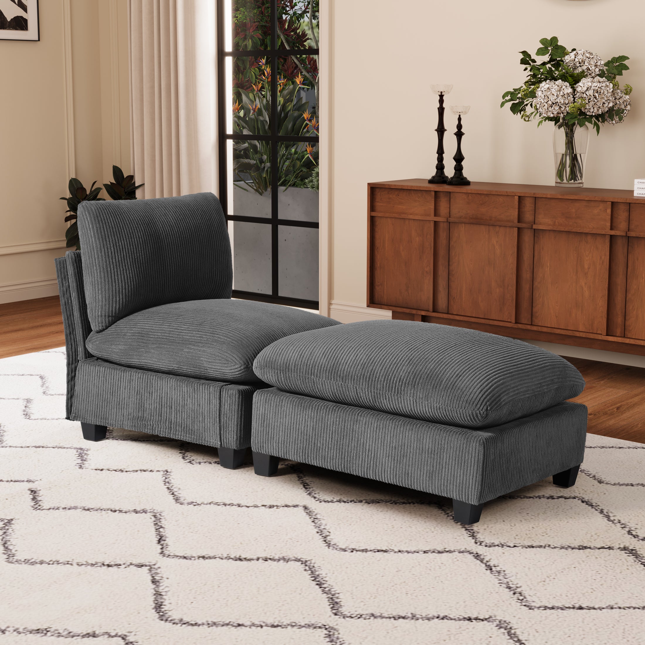 Ava 68.5" Corduroy Upholstered Indoor Chaise Lounge Chair