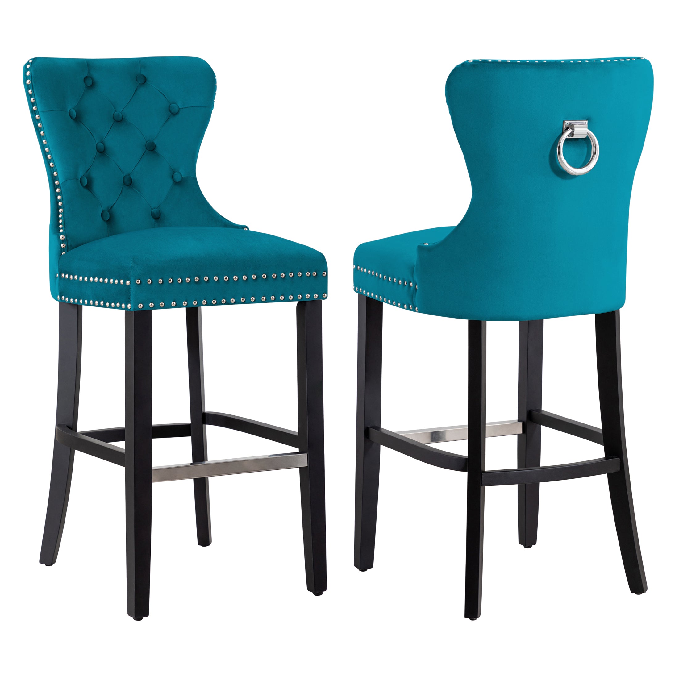 Hank 29" Tufted Velvet Bar Stool (Set of 2), Black