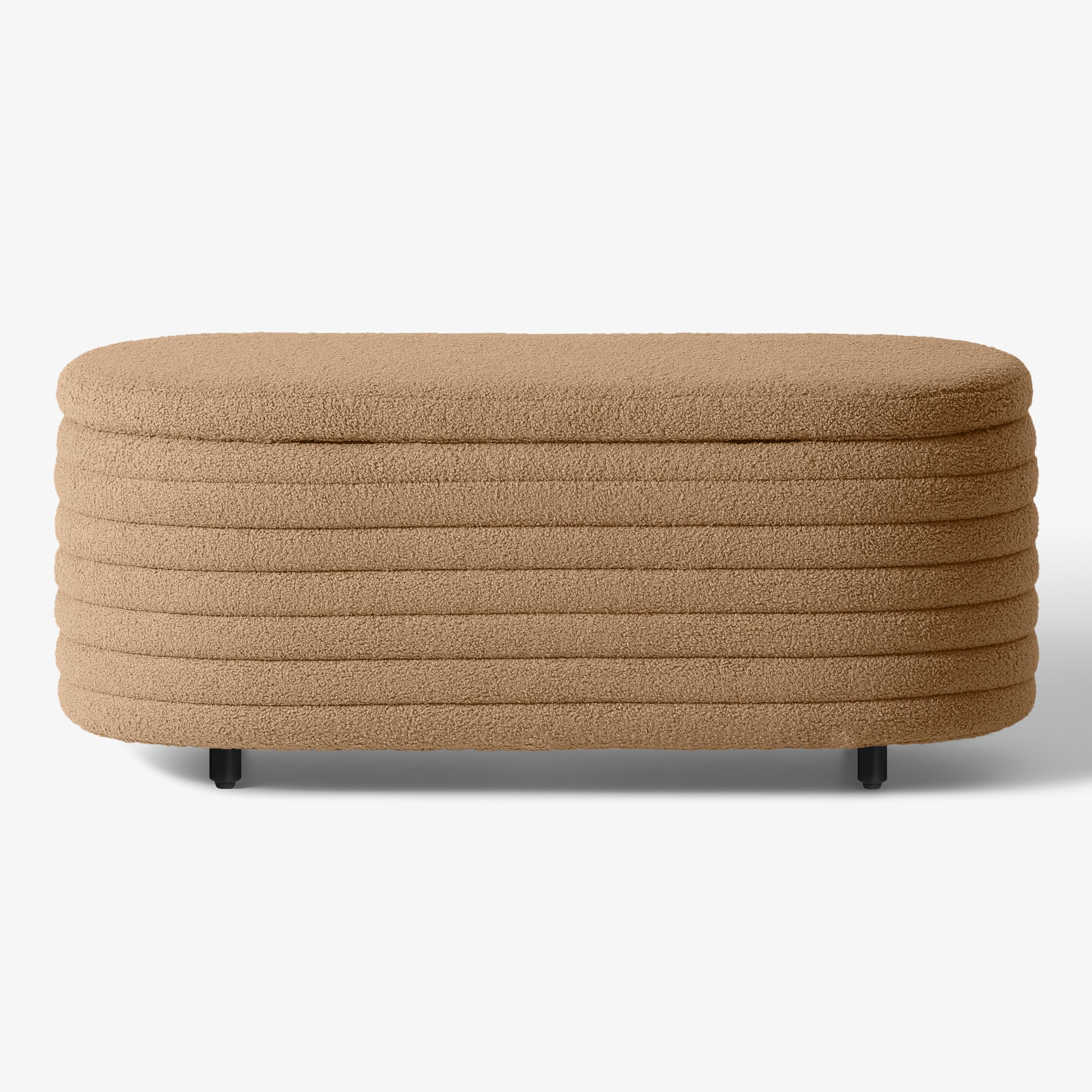 Celine 42" Wide Mid-Century Modern Upholstered Teddy Sherpa Tufted Oval Storage Ottoman Bench
