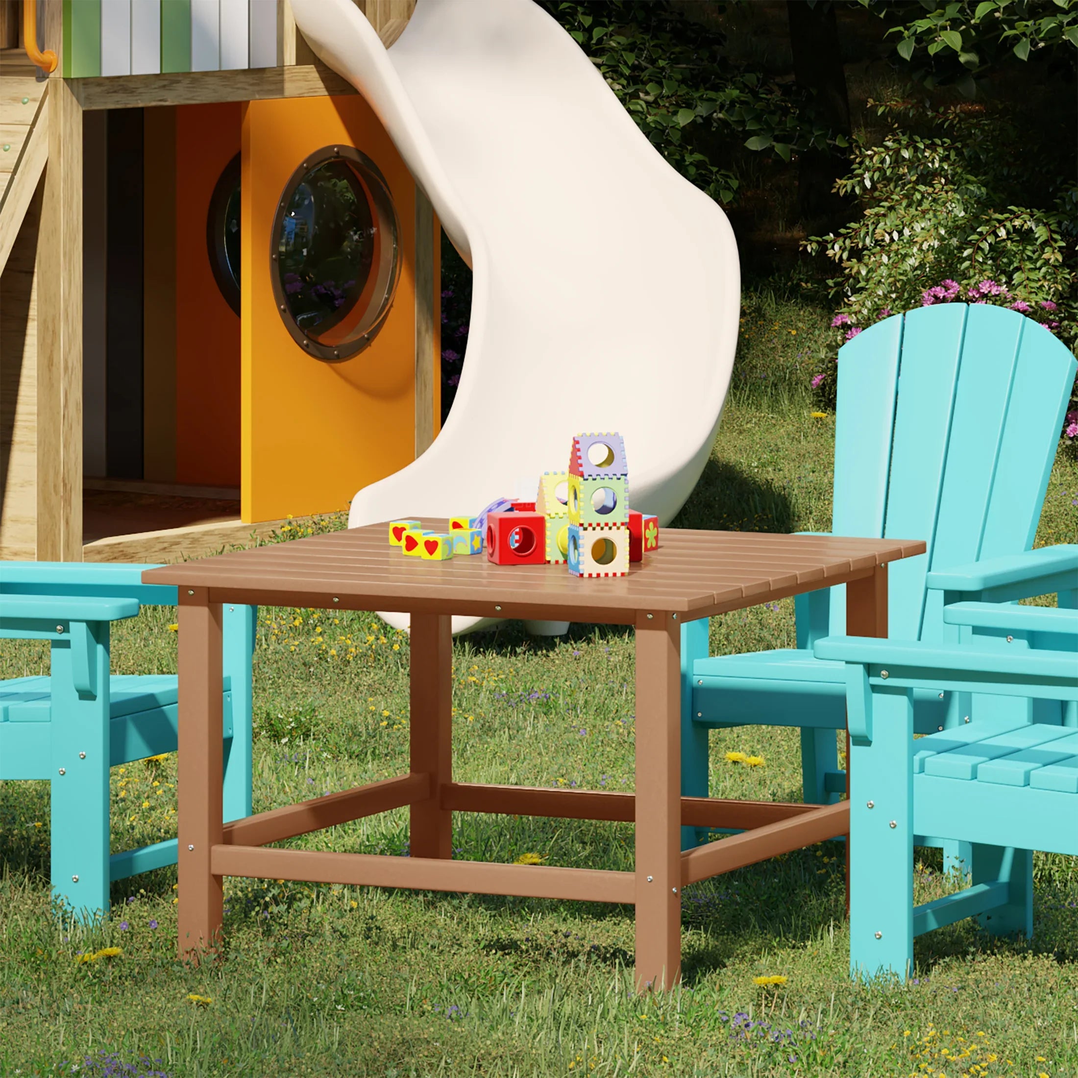 Paradise Kids Outdoor Patio Furniture HDPE 30" Wide Square Dining Table
