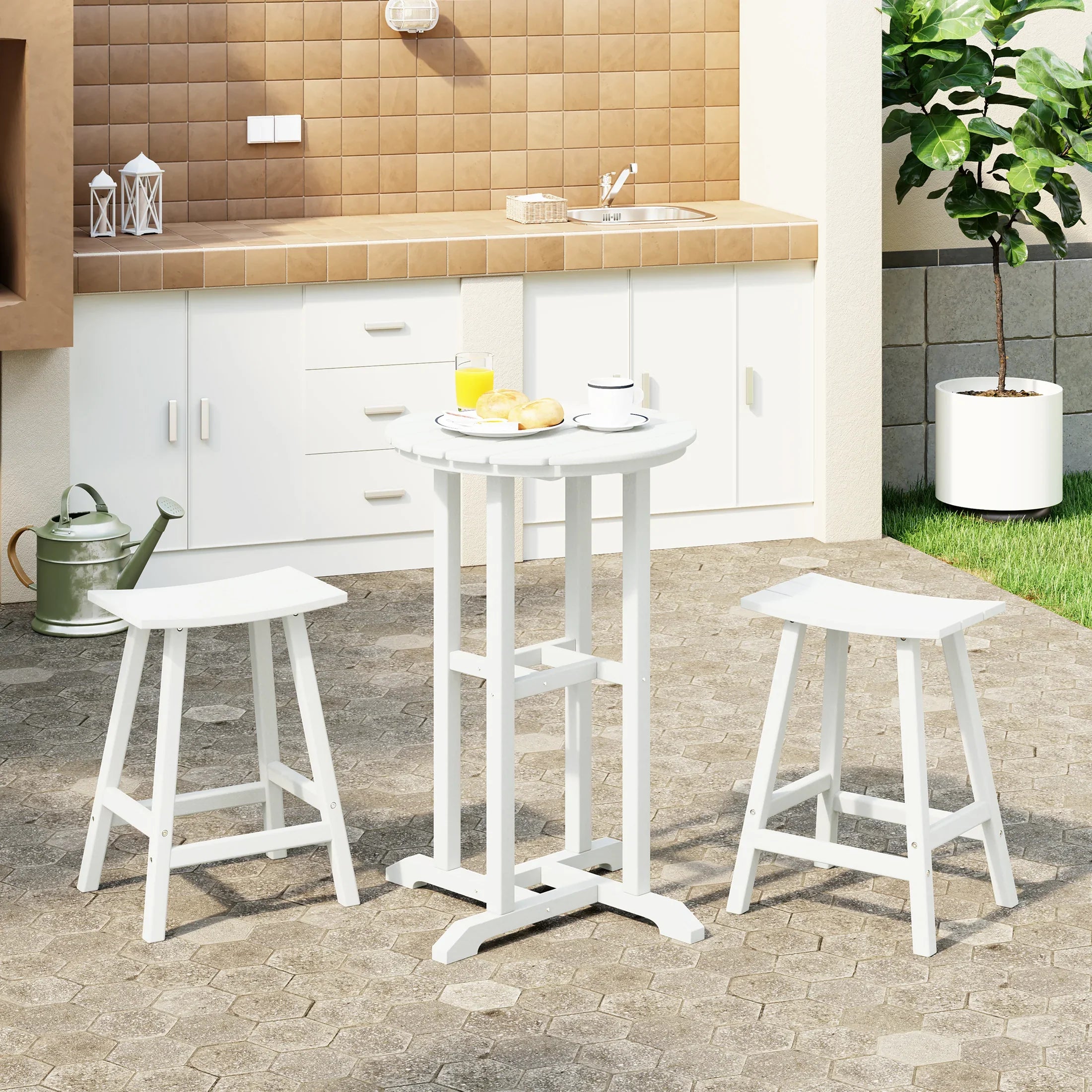 Paradise Outdoor Patio Counter Height Bar Stools Bistro Bar Table Set
