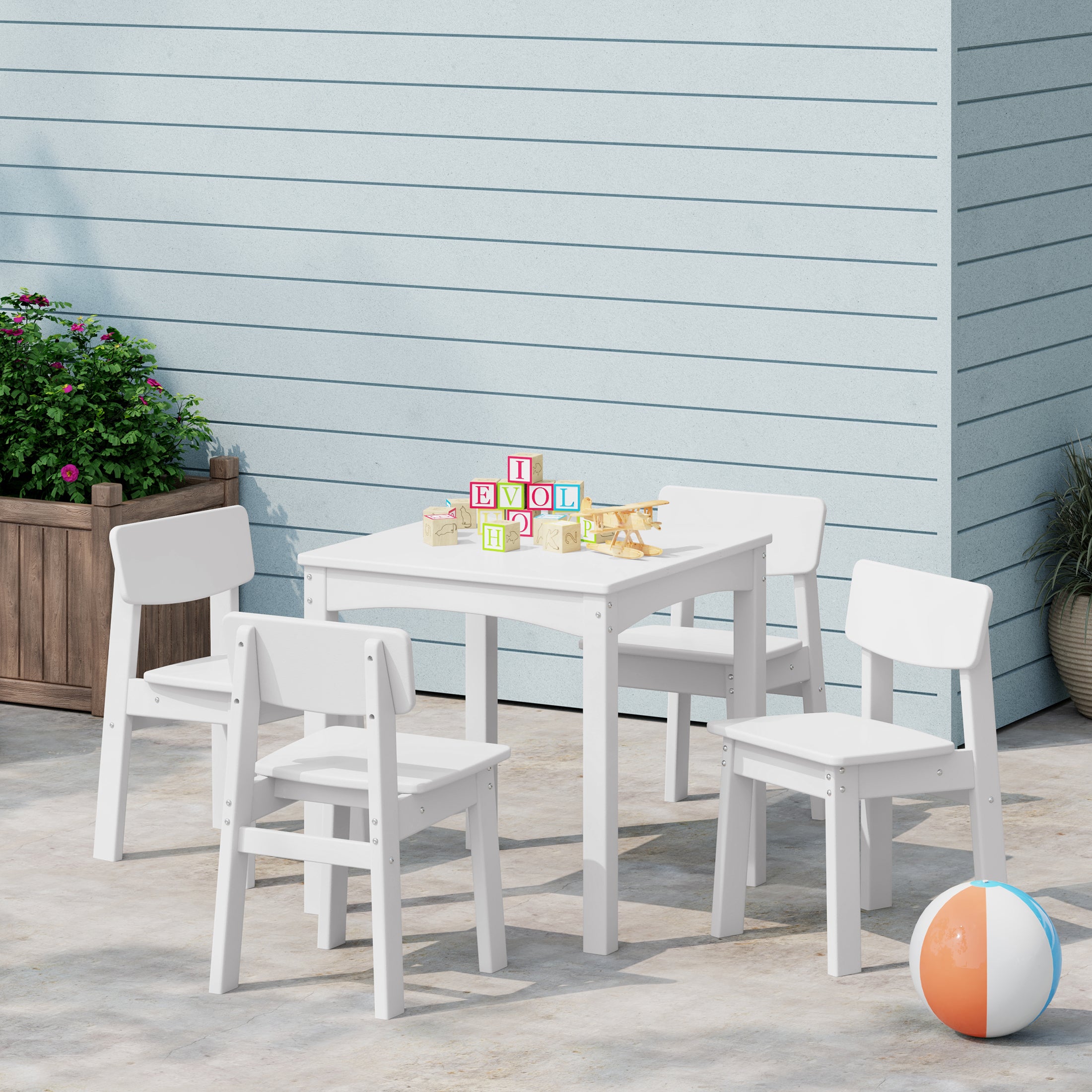Playhouse Kids 5-Piece Modern HDPE Dining Table and Chairs Set