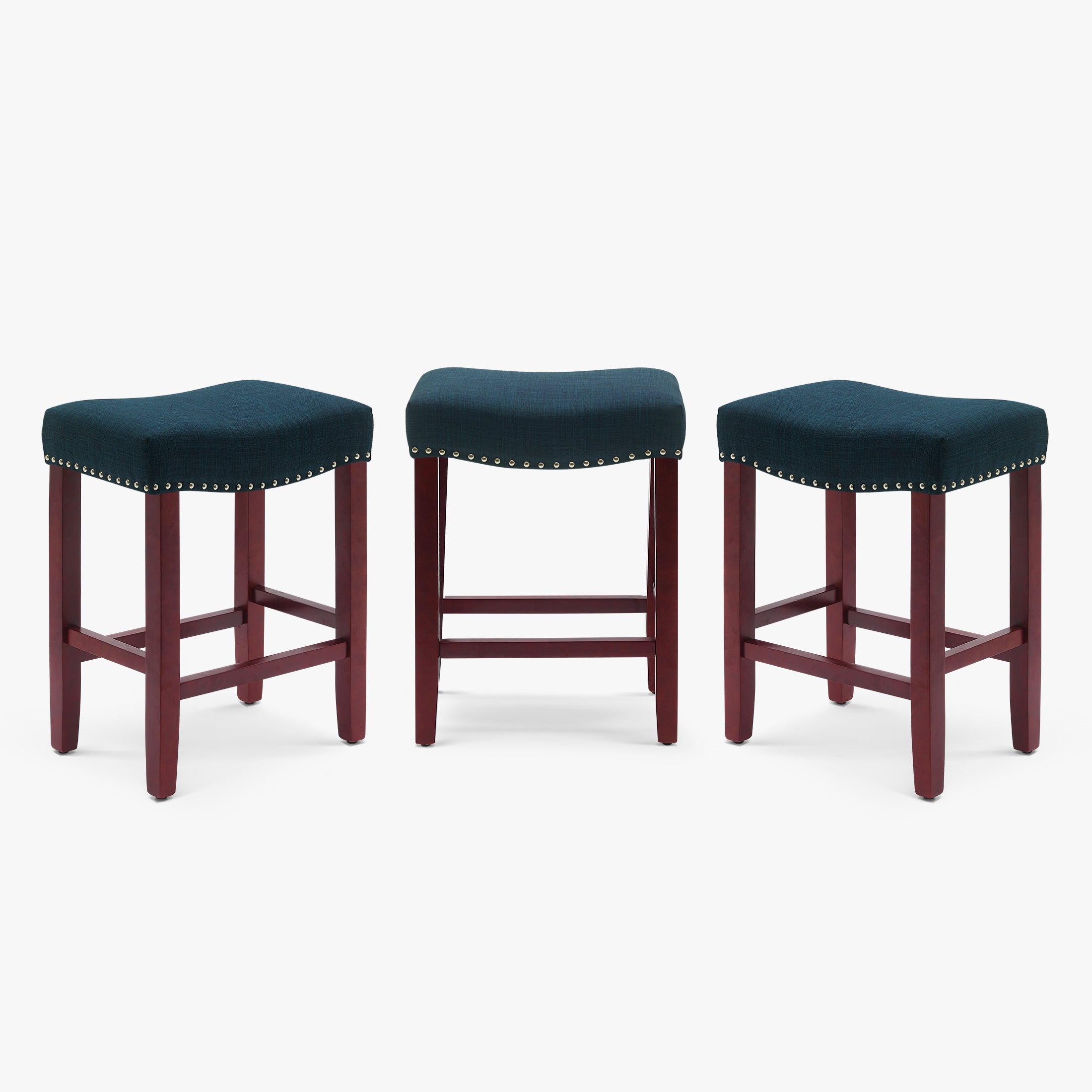 Bulmon 24" Upholstered Saddle Seat Cherry Counter Stool (Set of 3)