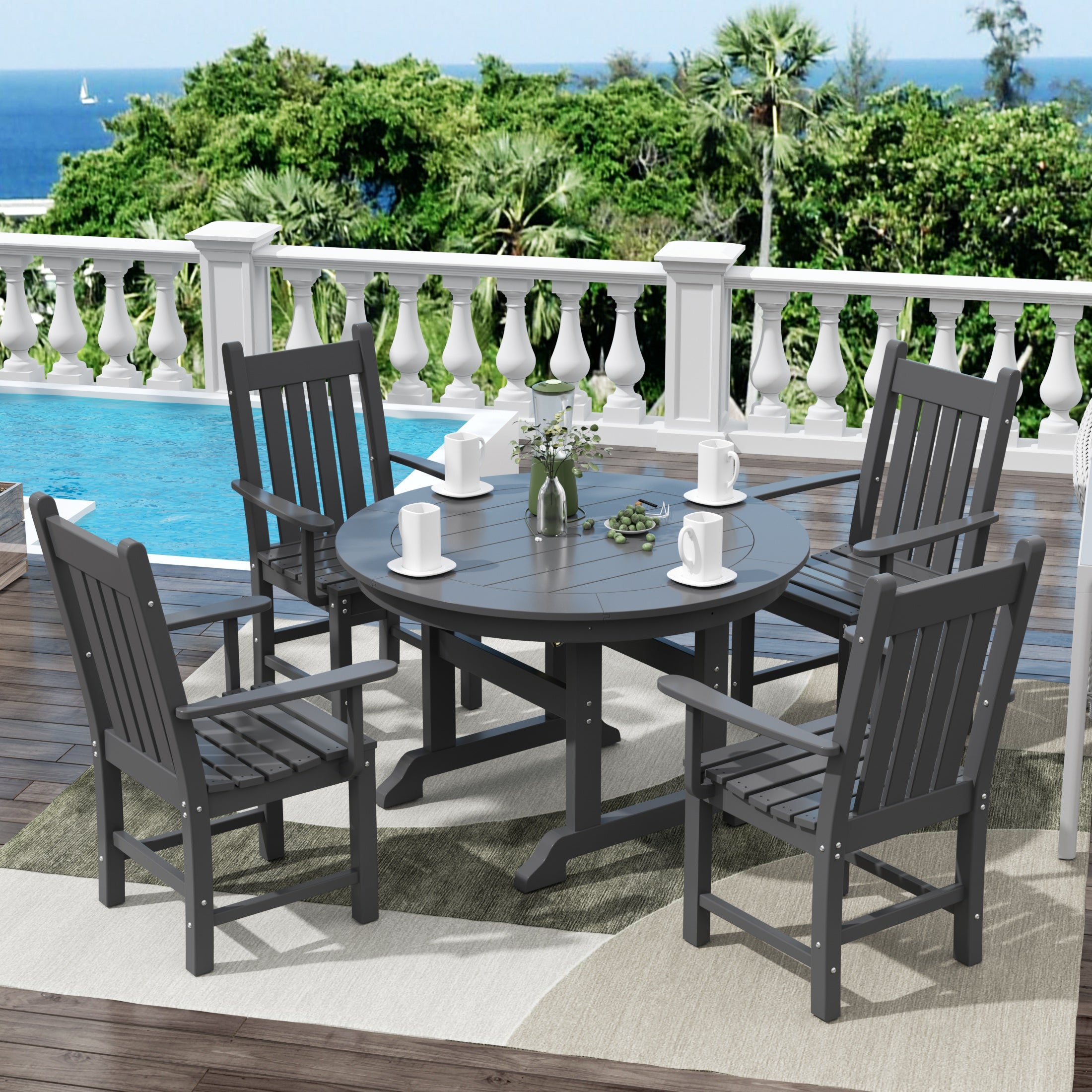 Paradise 5 Piece Outdoor Patio Dining Set Outdoor Round Table and Armchair Set