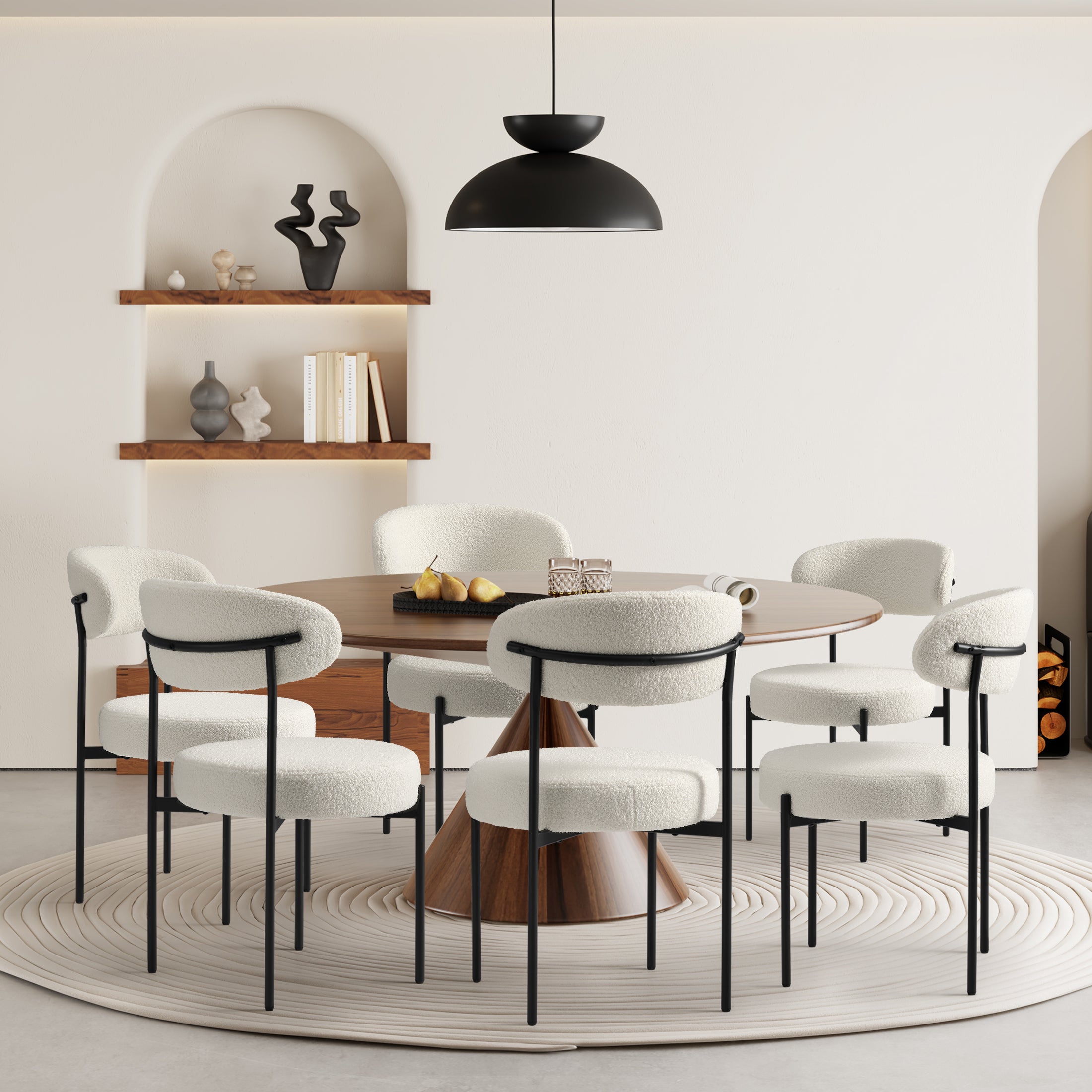 Celine Mid-Century Modern Upholstered Sherpa Round Dining Chairs (Set of 6)