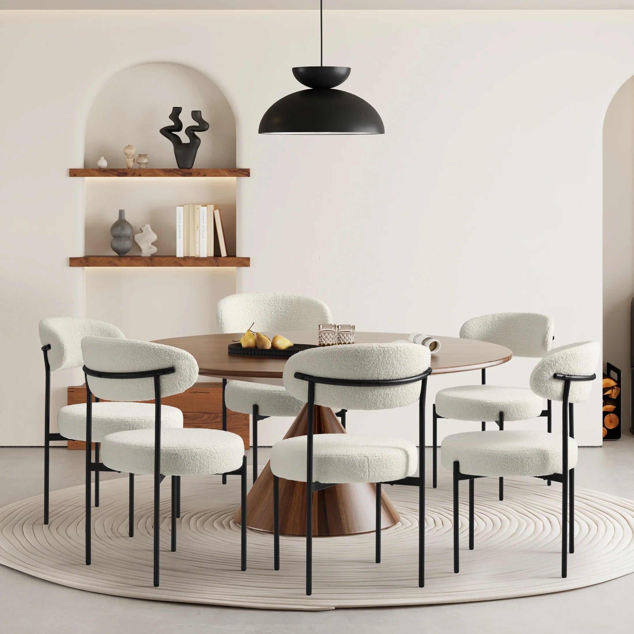 Celine Mid-Century Modern Upholstered Sherpa Round Dining Chairs (Set of 6)