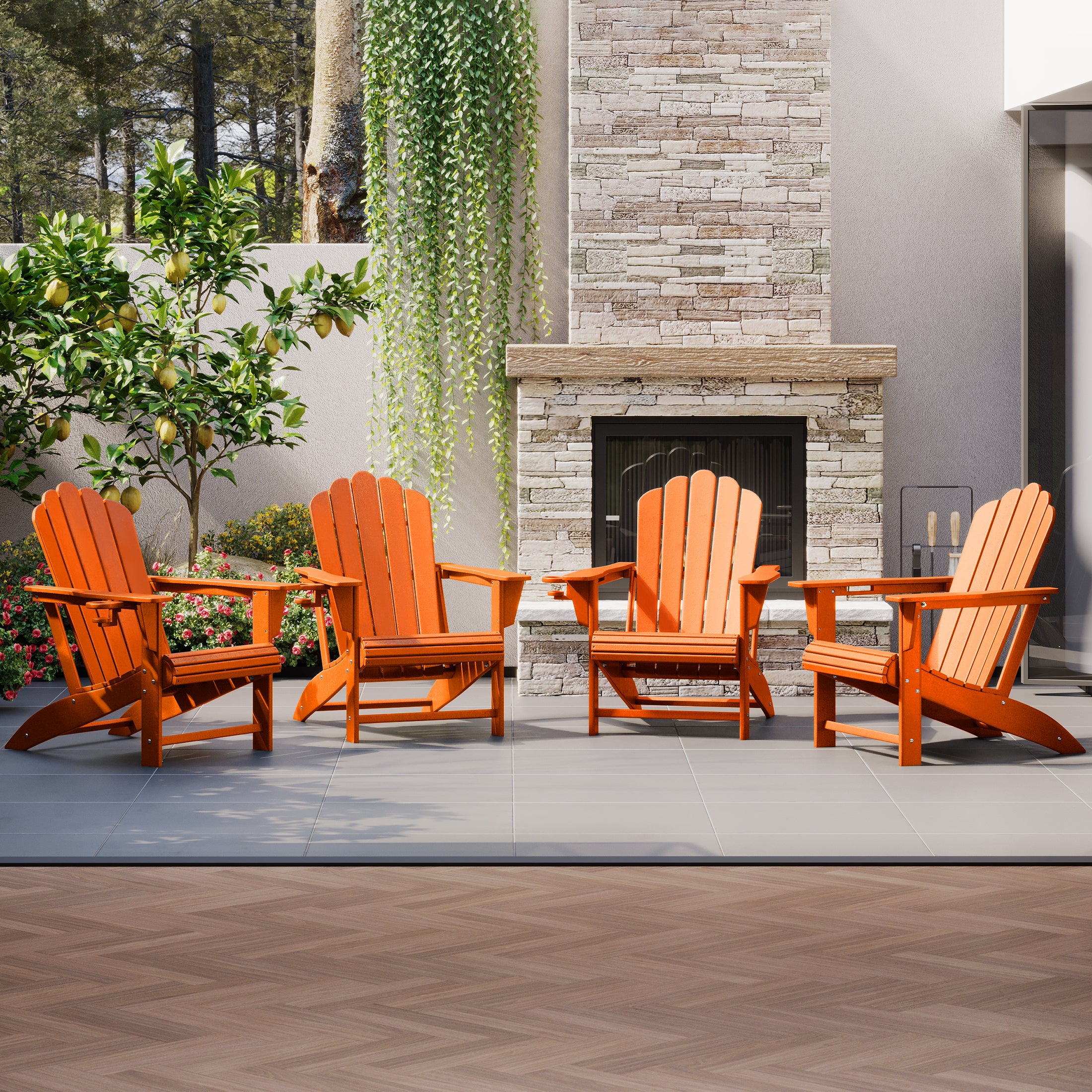 Lakeview Outdoor Patio HDPE Adirondack Chairs With Cup Holders (Set of 4)