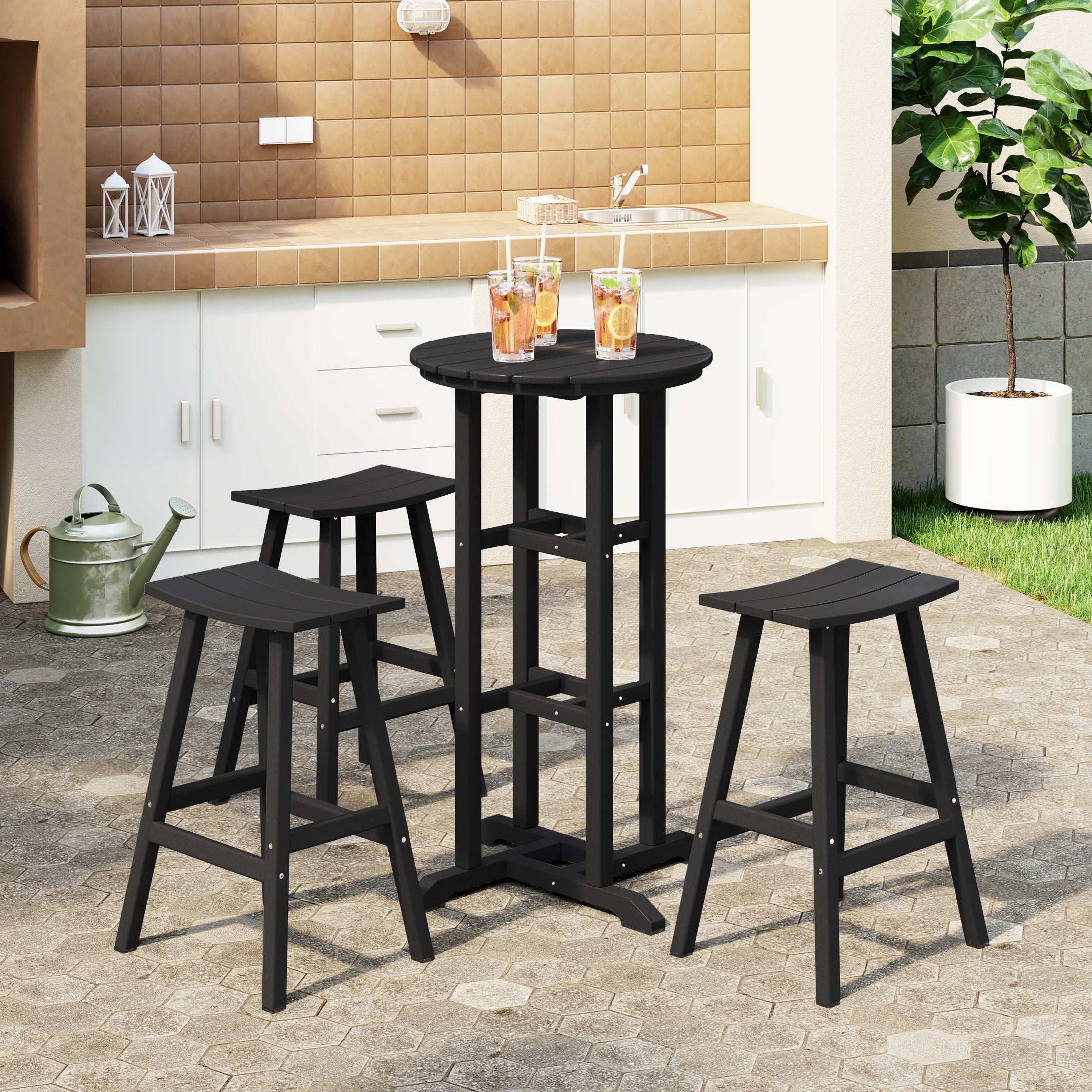 Paradise Outdoor Patio Bar Height Table and Bar Stool 4-Piece Dining Set