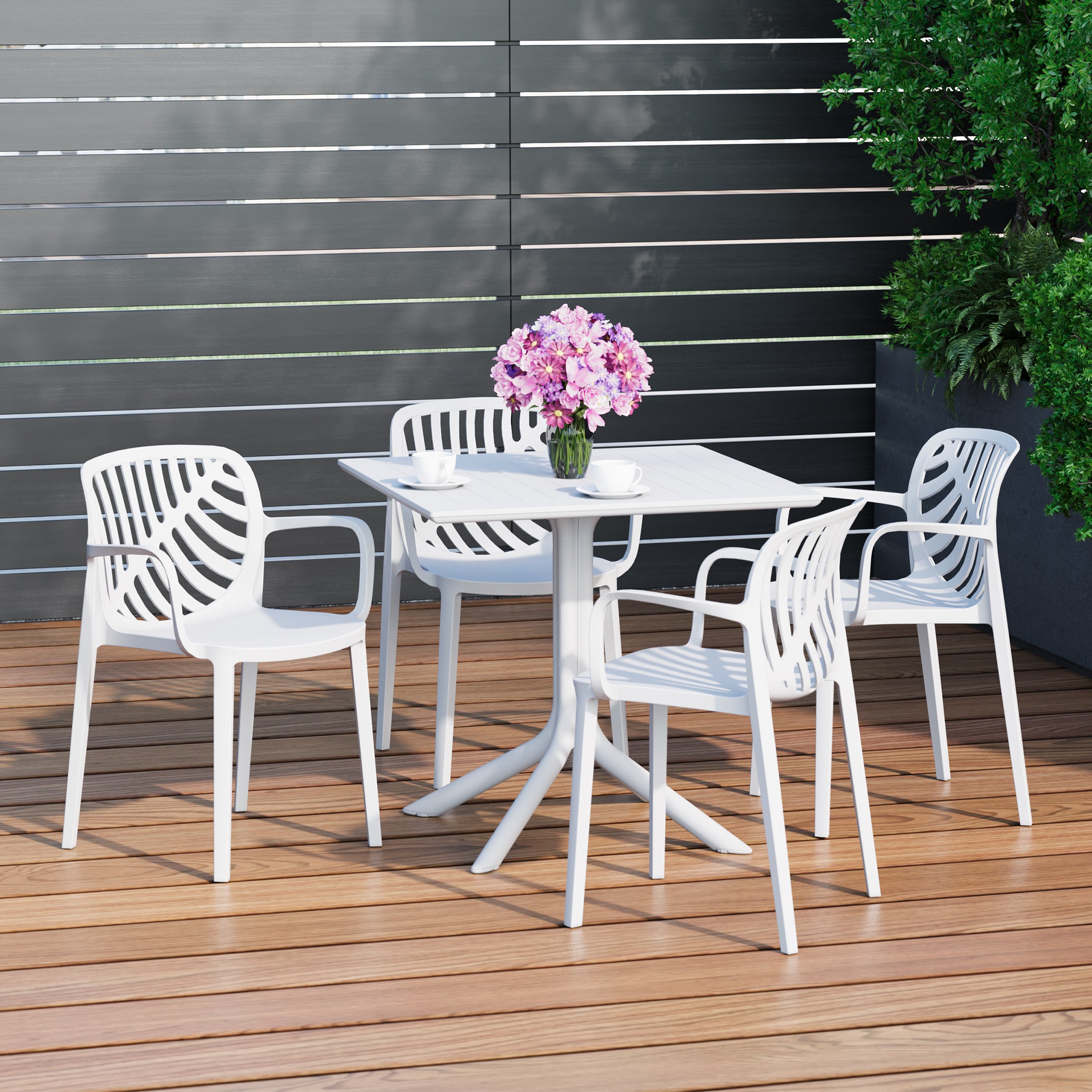 Sunshine 5-Piece Outdoor Square Patio Dining Table Set with Stackable Patio Dining Chairs