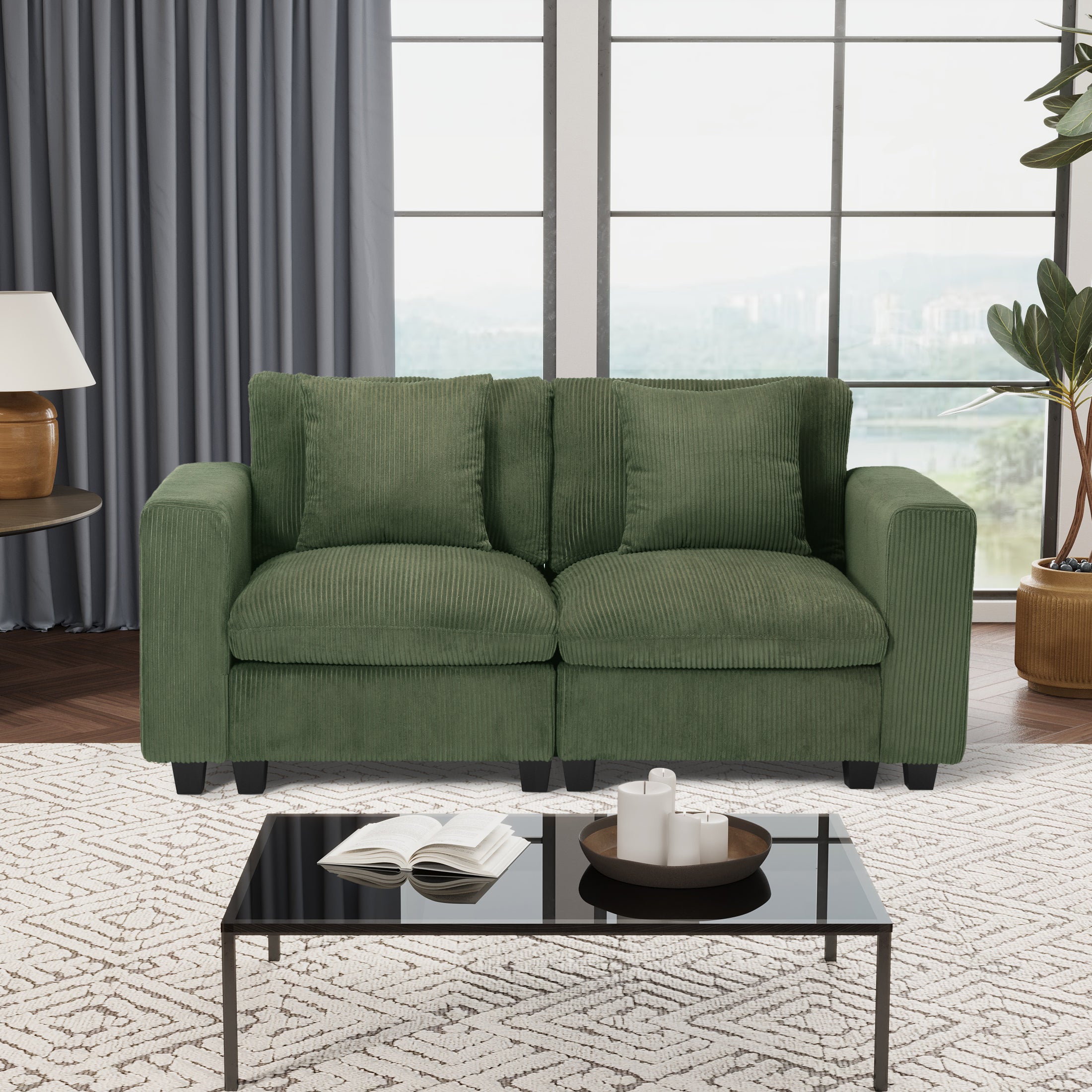 Ava 70" Modular Corduroy Loveseat Sofa With USB/Type-C Ports and Side Pockets