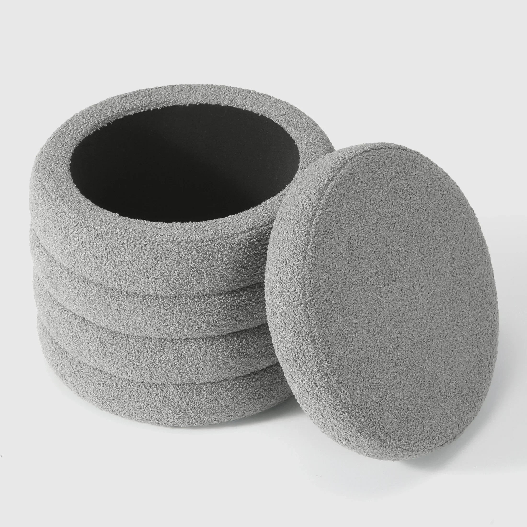 Celine Mid-Century Modern Faux Sherpa Round Storage Ottoman