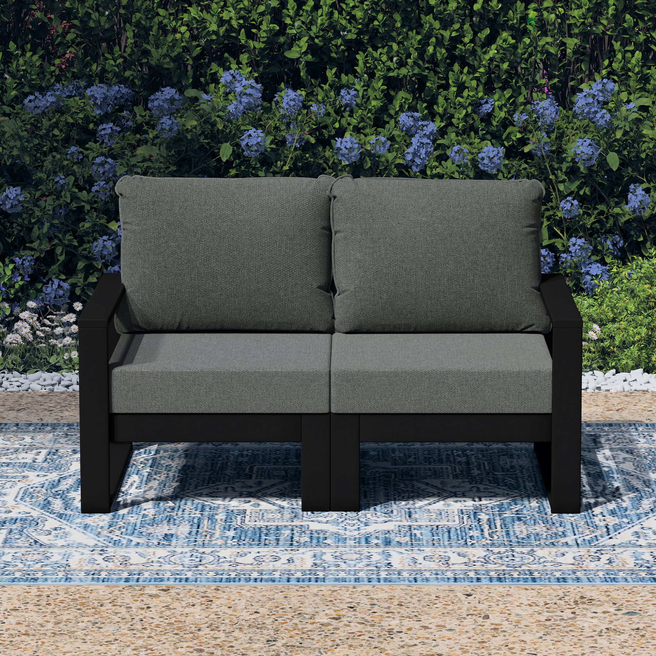 Rockaway Outdoor HDPE All-Weather Modern Patio Loveseat with Waterproof Cushions