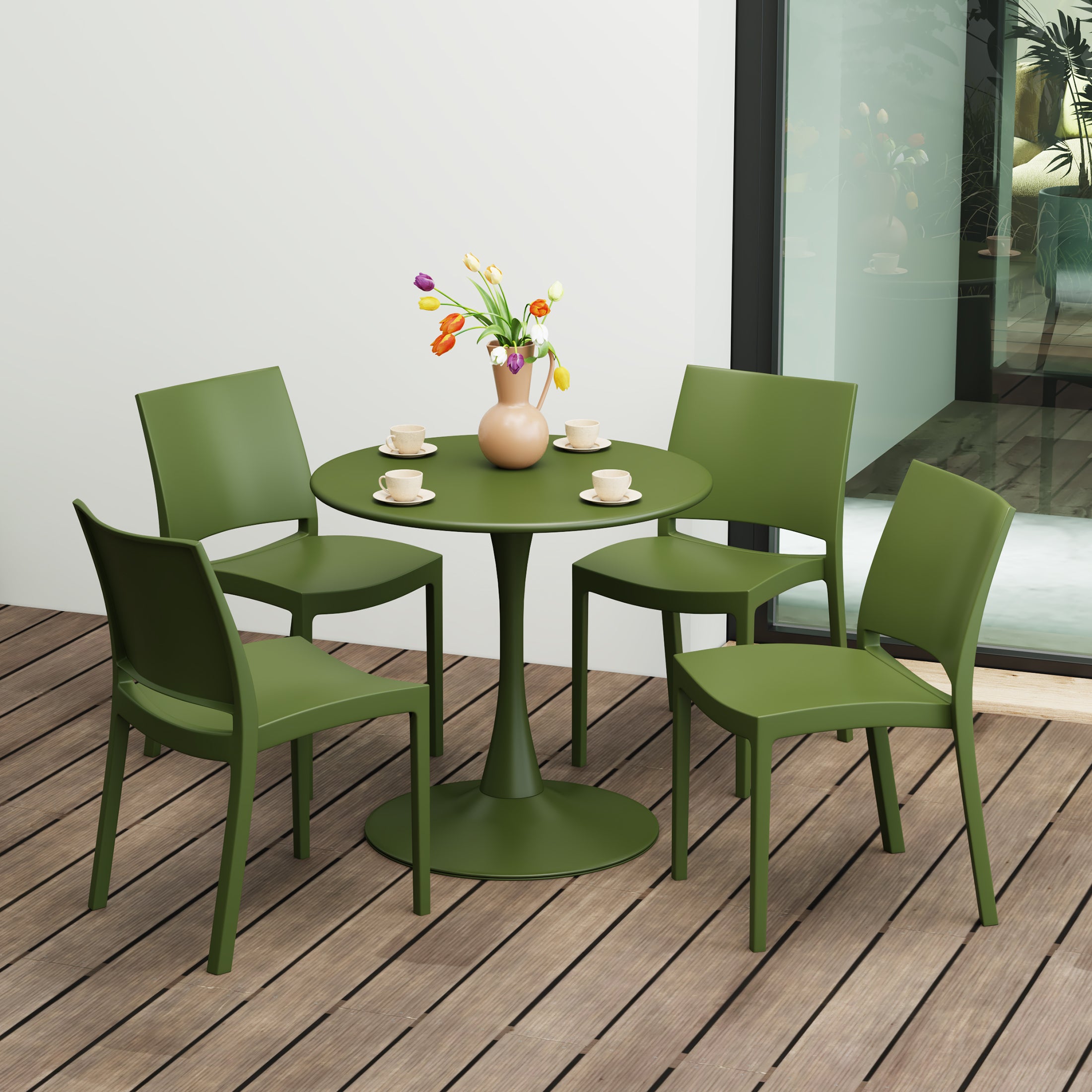 Sunshine 5-Piece Indoor Outdoor Round Metal Patio Dining Table Set With Stackable Patio Dining Side Chairs