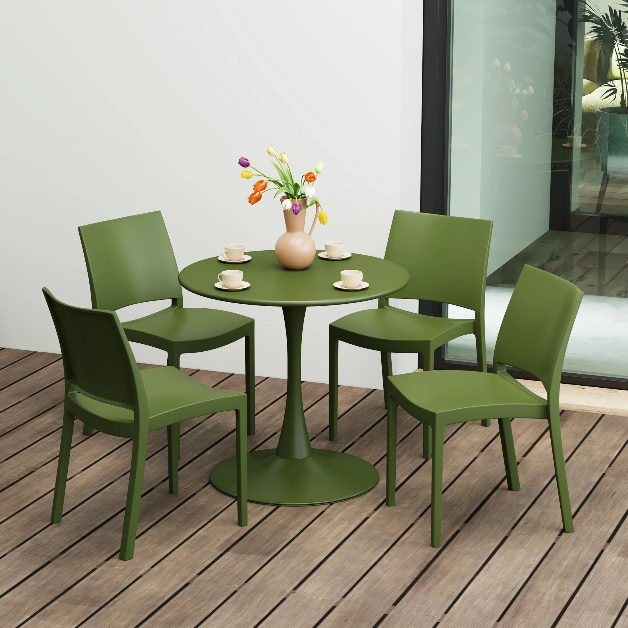 Sunshine 5-Piece Indoor Outdoor Round Metal Patio Dining Table Set With Stackable Patio Dining Side Chairs