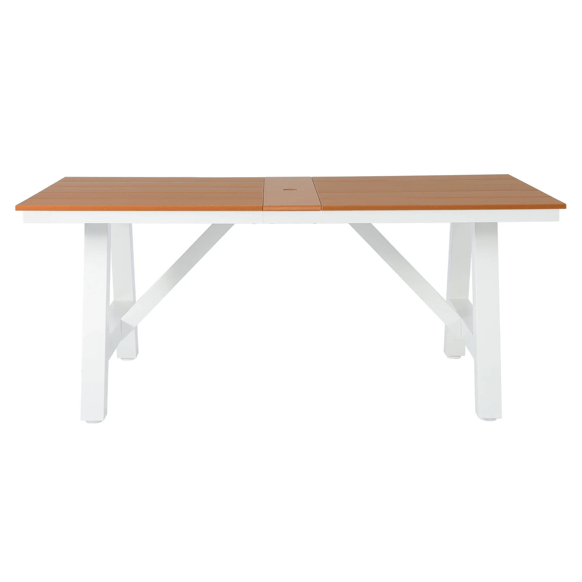 Stinson 72" HDPE Rectangle Outdoor Patio Dining Table With Umbrella Hole and Metal Frame
