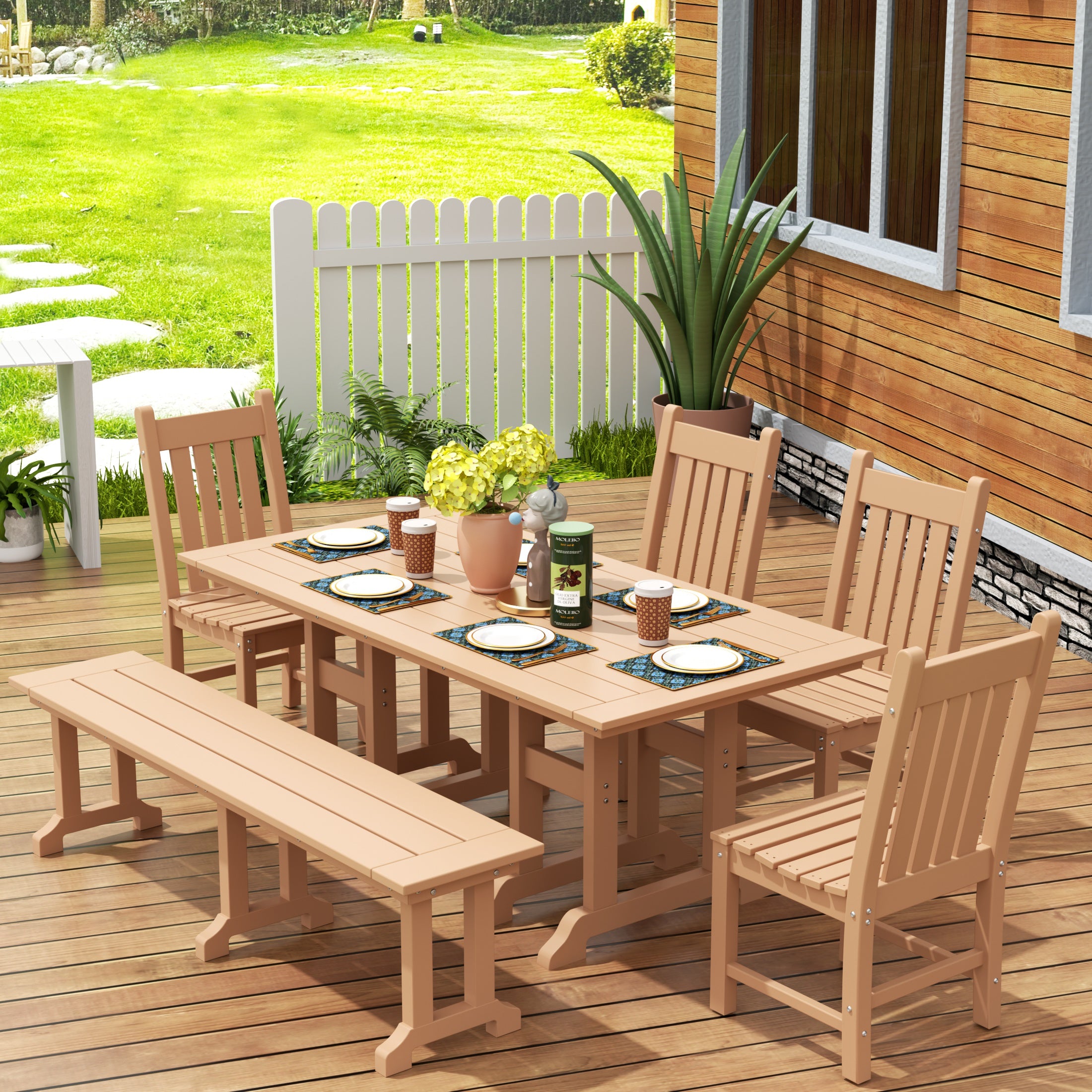 Paradise 6-Piece Outdoor Patio Dining Set Outdoor Table and Bench Chair Set