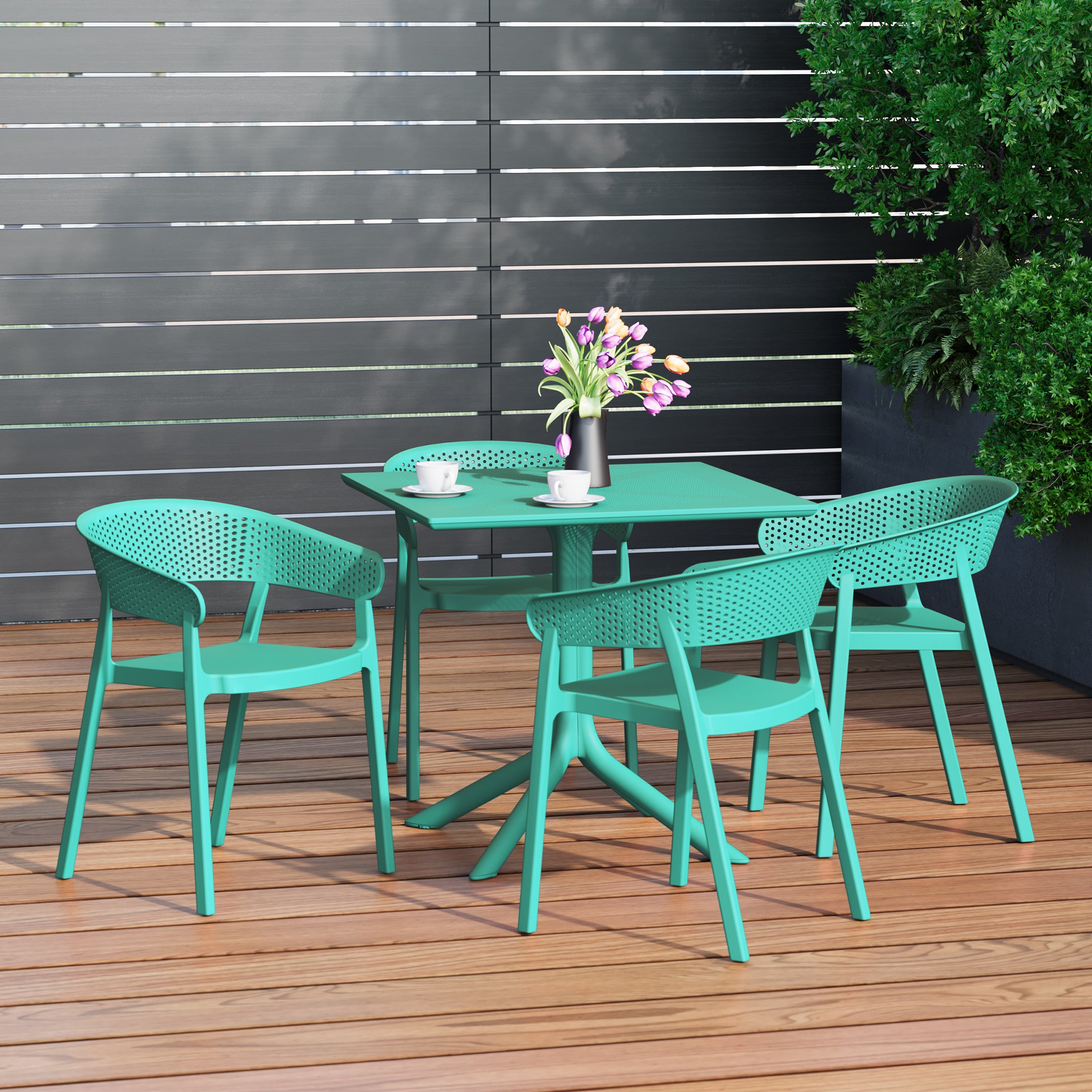Sunshine 5-Piece Modern Patio Square Dining Table Set with Stackable Patio Dining Chairs